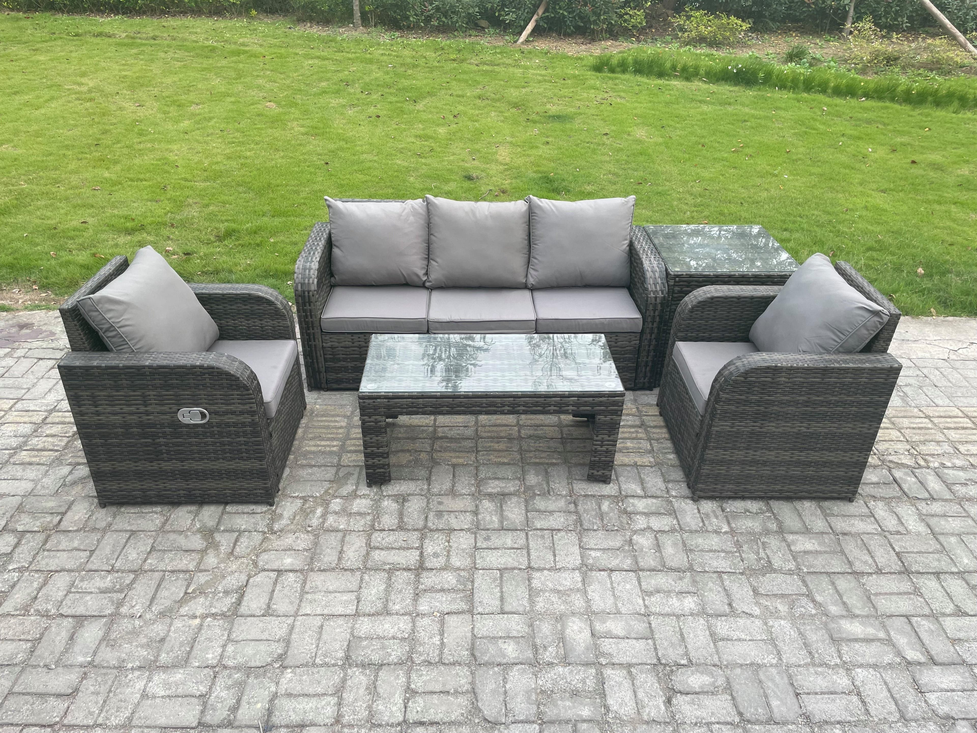 Wicker PE Rattan Garden Furniture Set Outdoor Lounge Sofa Set Reclining Chair Coffee Table Side Table