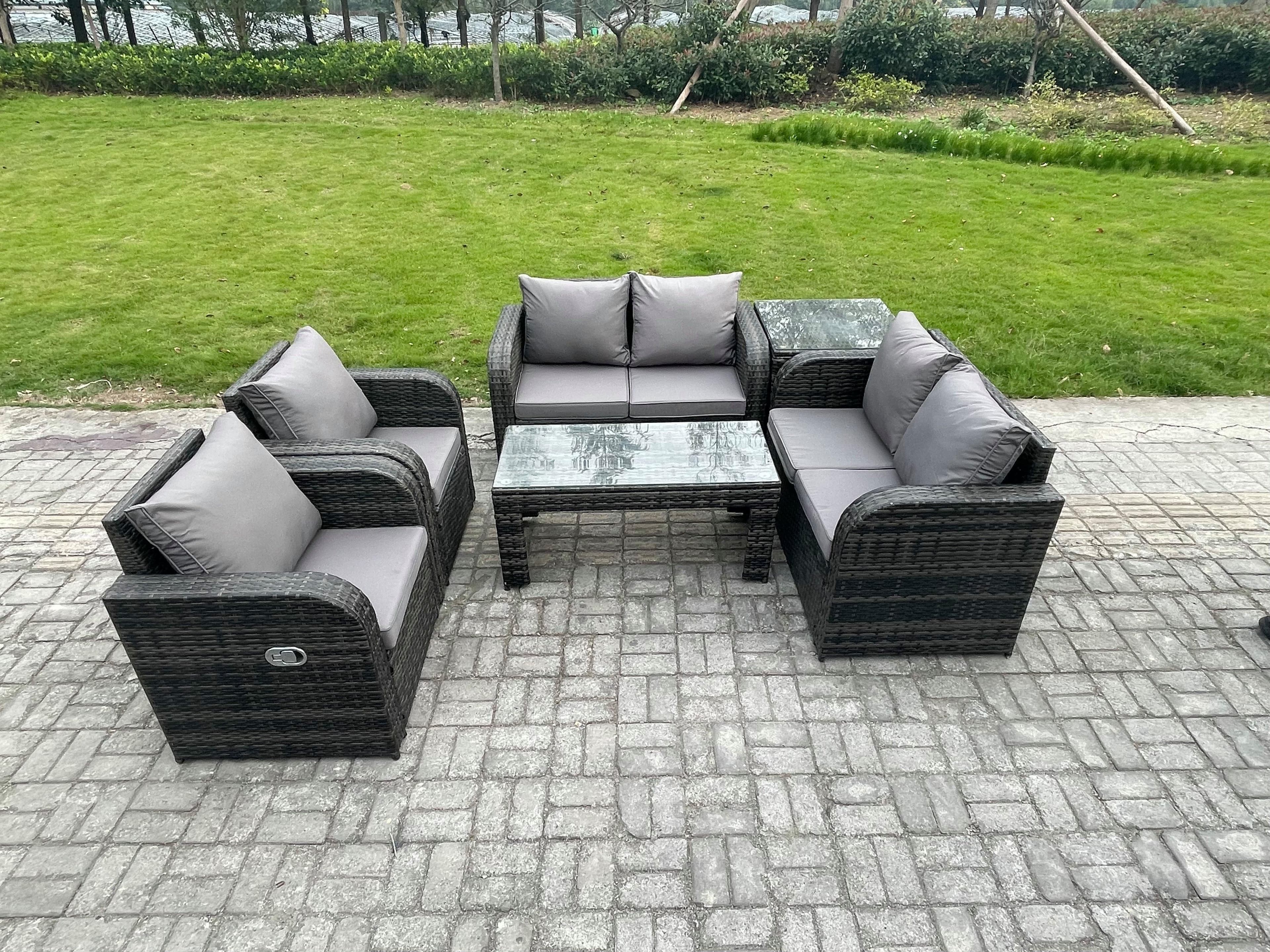 6 Piece Rattan Garden Furniture Set Outdoor Patio Sofa Table Chairs Garden Table Ideal Pool Side Balcony Outdoor Set