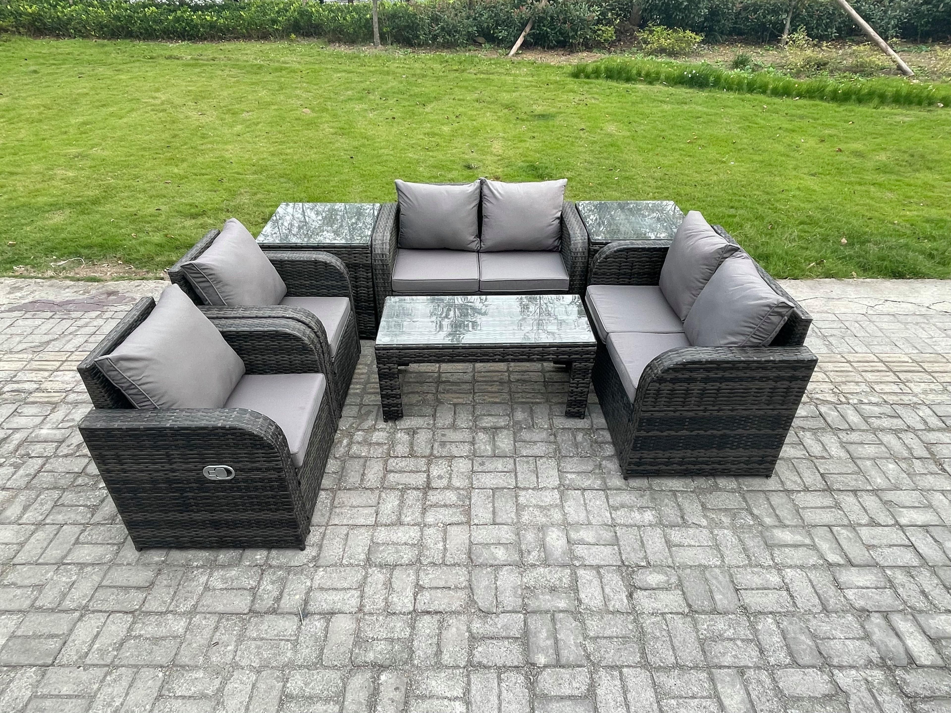 7 Piece Rattan Garden Furniture Set Outdoor Patio Sofa Table Chairs Garden Table Ideal Pool Side Balcony Outdoor Set