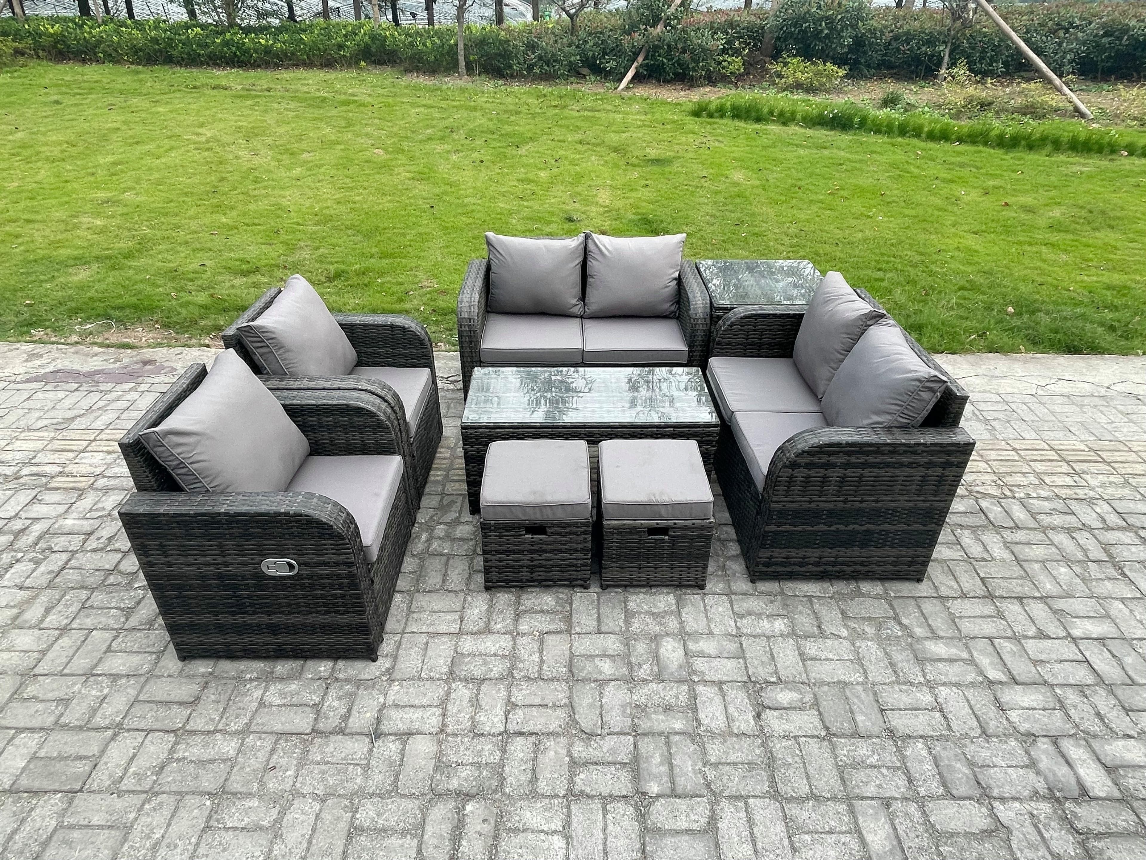 8 Piece Rattan Garden Furniture Set Outdoor Patio Sofa Table Chairs Garden Table Ideal Pool Side Balcony Outdoor indoor Set
