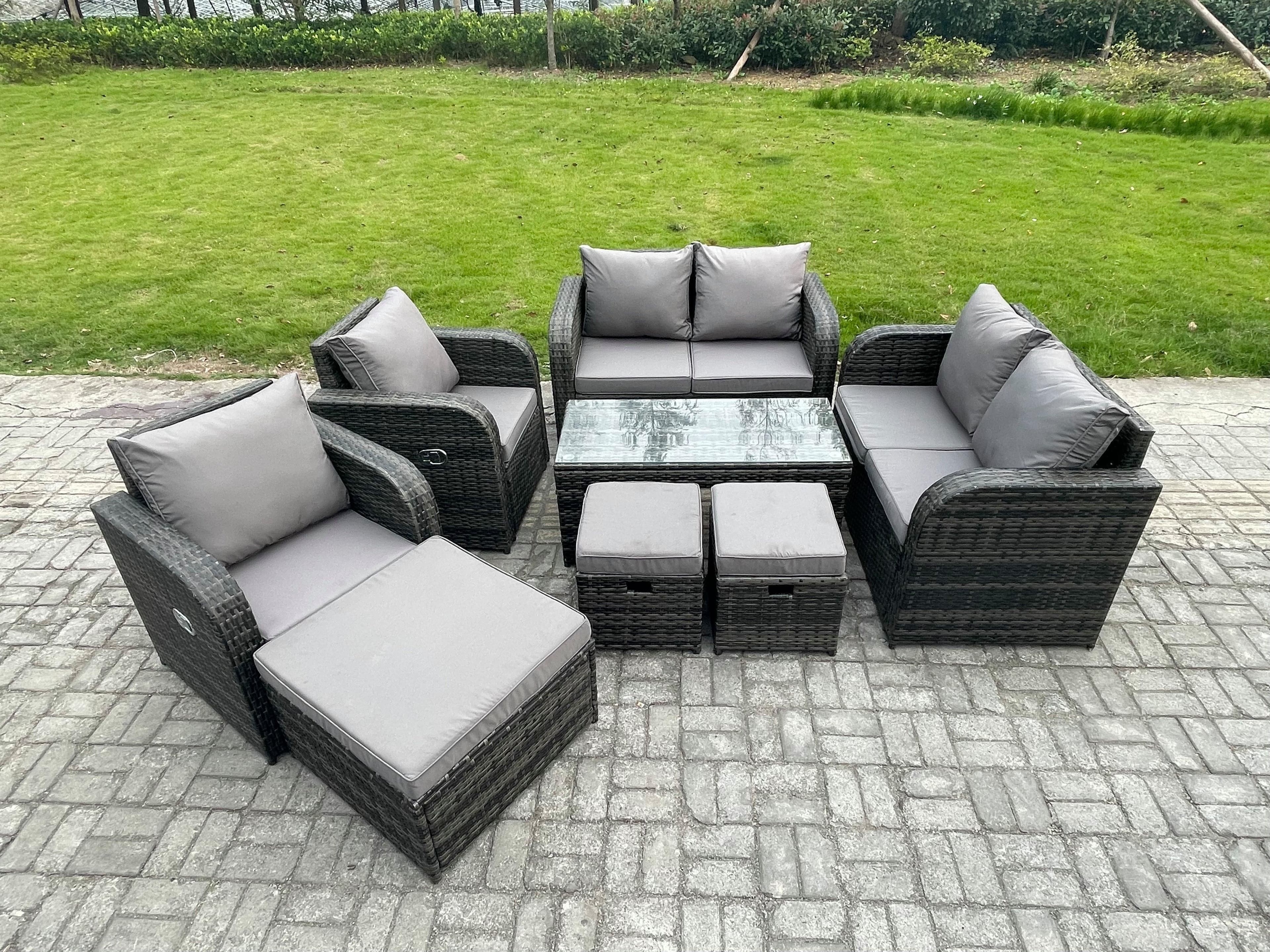 9 Seater Rattan Garden Furniture Set Outdoor Patio Sofa Table Chairs Garden Table Footstools Ideal Pool Side Balcony Patio Set