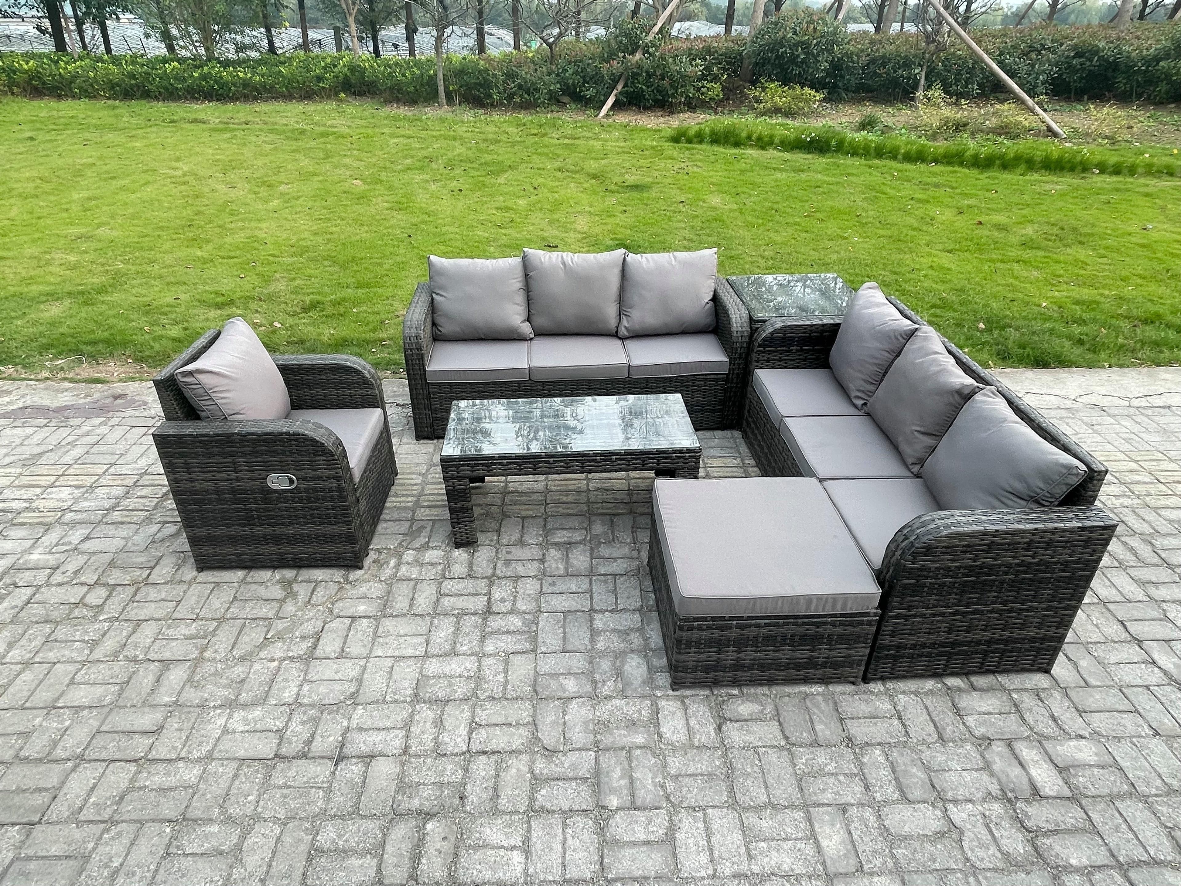 8 Seater Wicker PE Rattan Sofa Set Outdoor Patio Garden Furniture Set Side Table Reclining Chairs Coffee Table