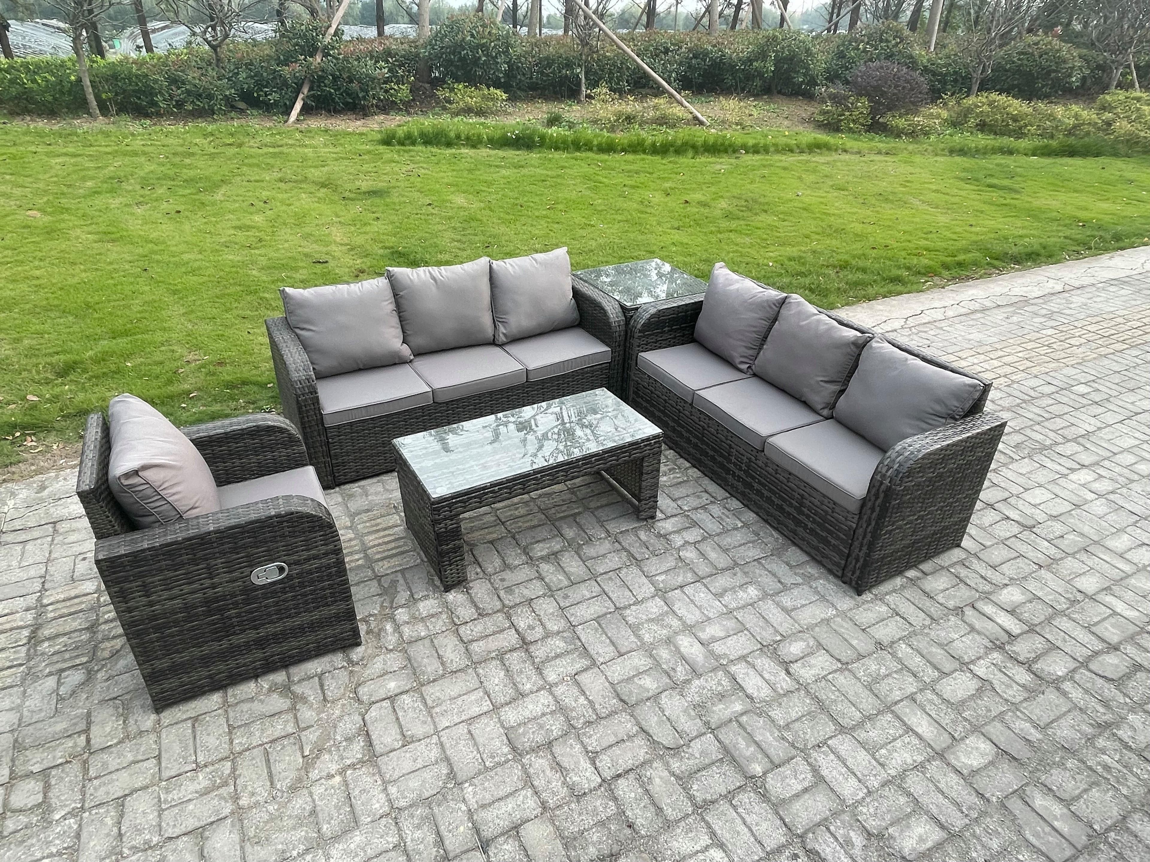 7 Seater Wicker PE Rattan Sofa Set Outdoor Patio Garden Furniture Set Side Table Reclining Chairs Coffee Table