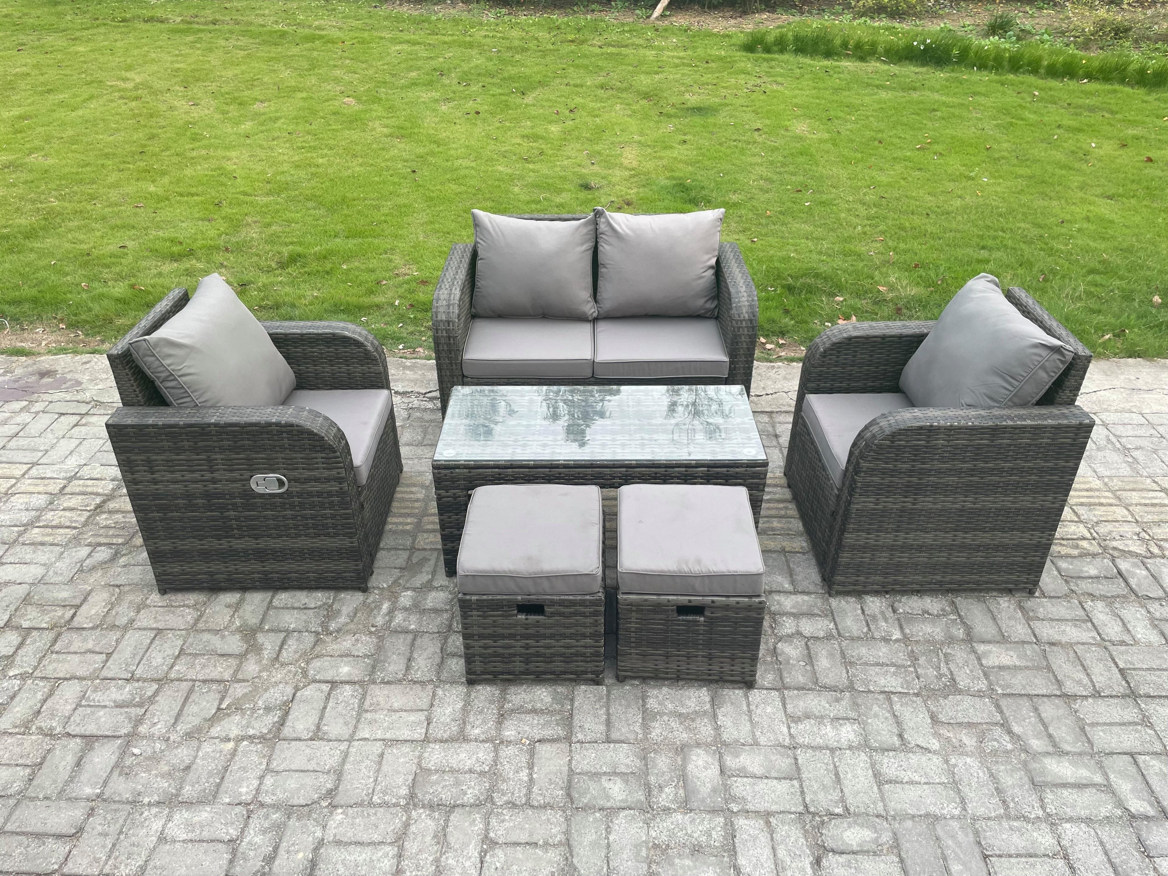Outdoor Garden Furniture Sets 6 Seater Wicker Rattan Furniture Sofa Sets Rectangular Coffee Table Reclining Chair