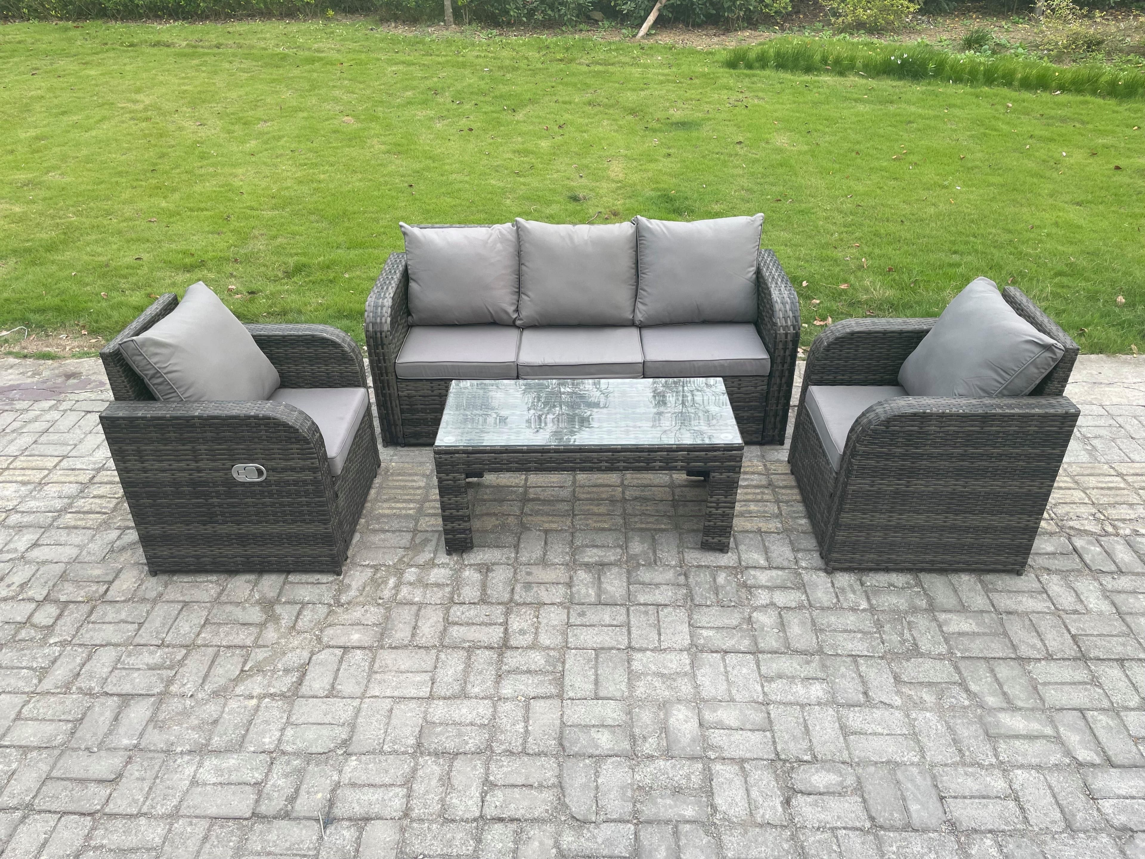 Outdoor Garden Furniture Sets 5 Seater Wicker Rattan Furniture Sofa Sets Rectangular Coffee Table Reclining Chair