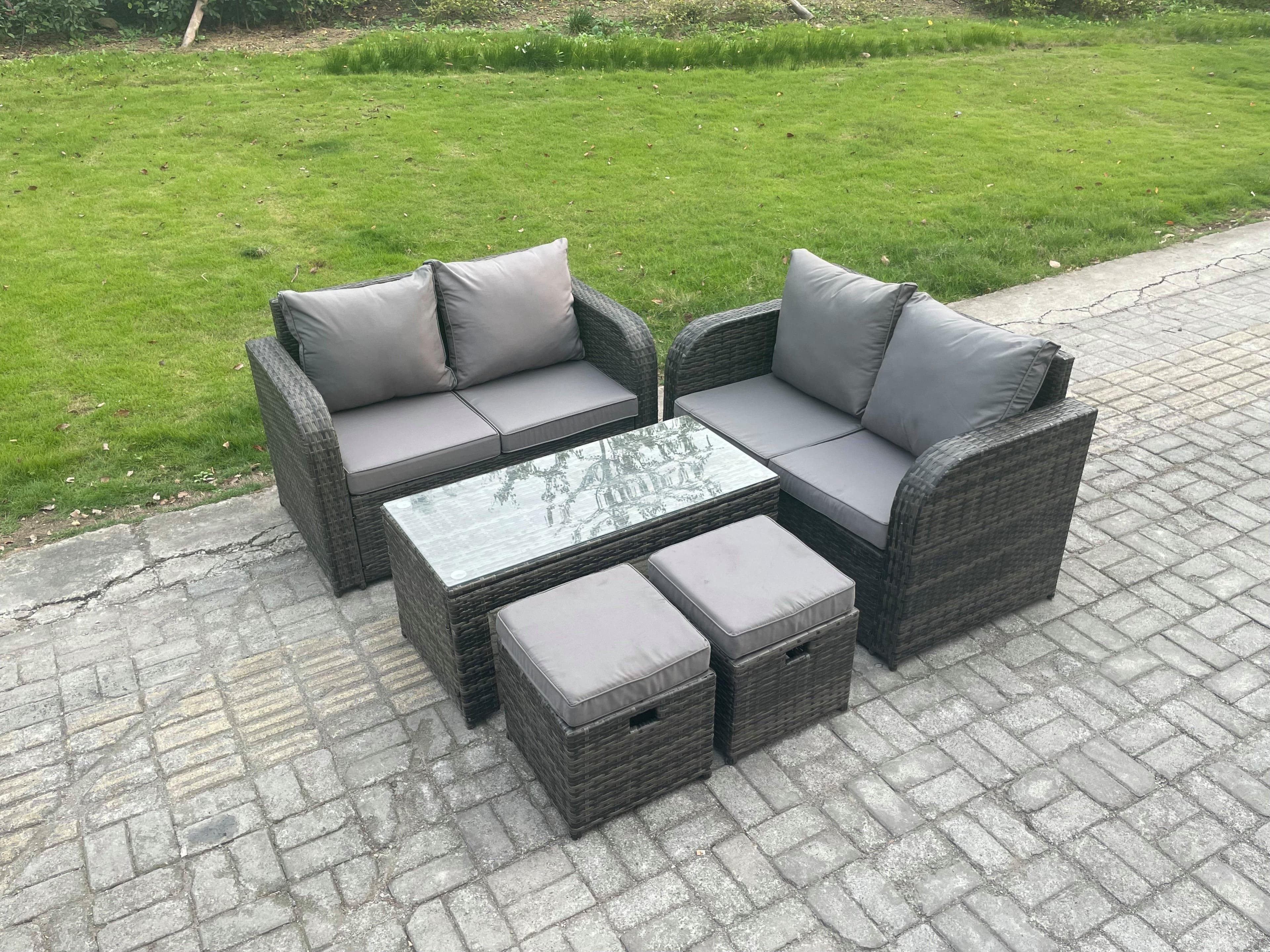 Patio Garden Furniture Sets Wicker Outdoor Rattan Furniture Sofa Sets Rectangular Coffee Table 2 Small Footstools
