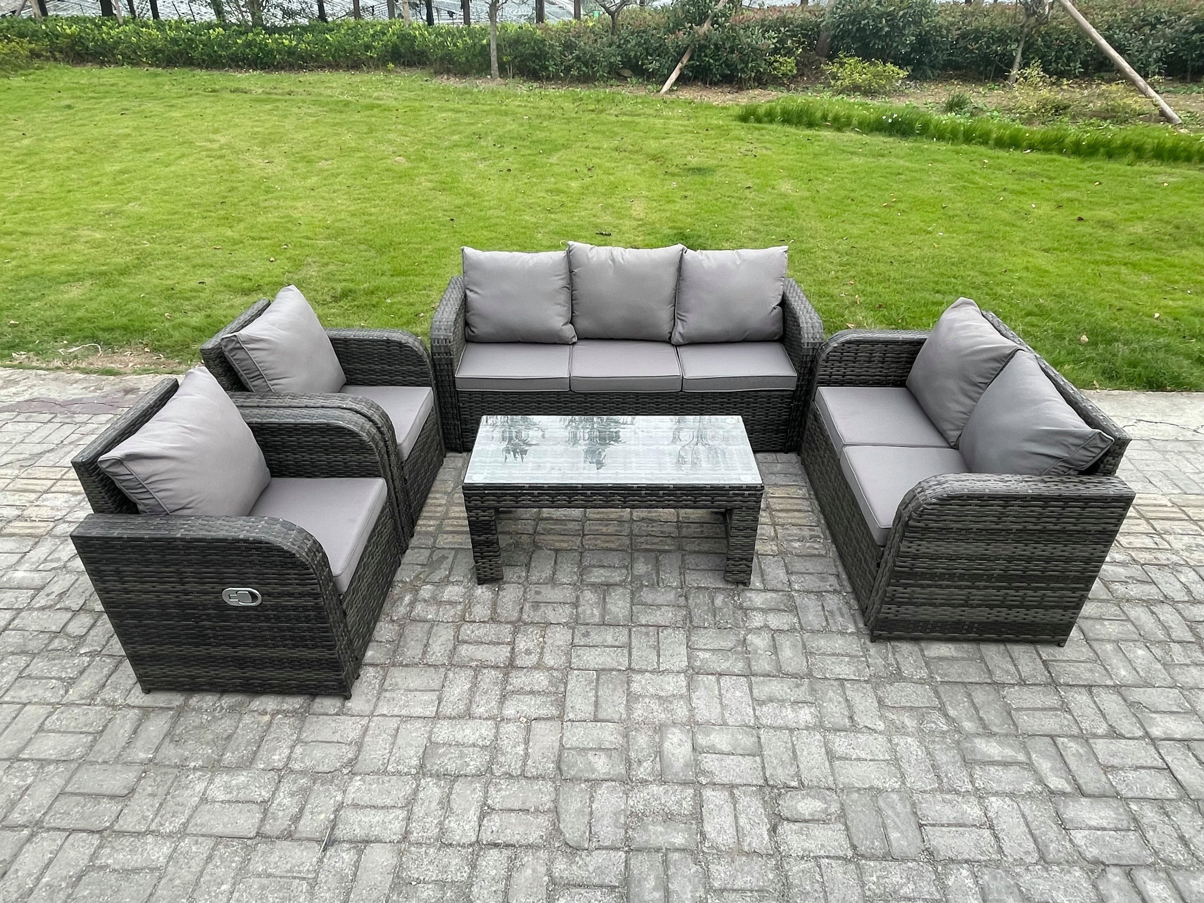 Patio Garden Furniture Sets Wicker 7 Seater Outdoor Rattan Furniture Sofa Sets Rectangular Coffee Table Reclining Chair Love seat Sofa