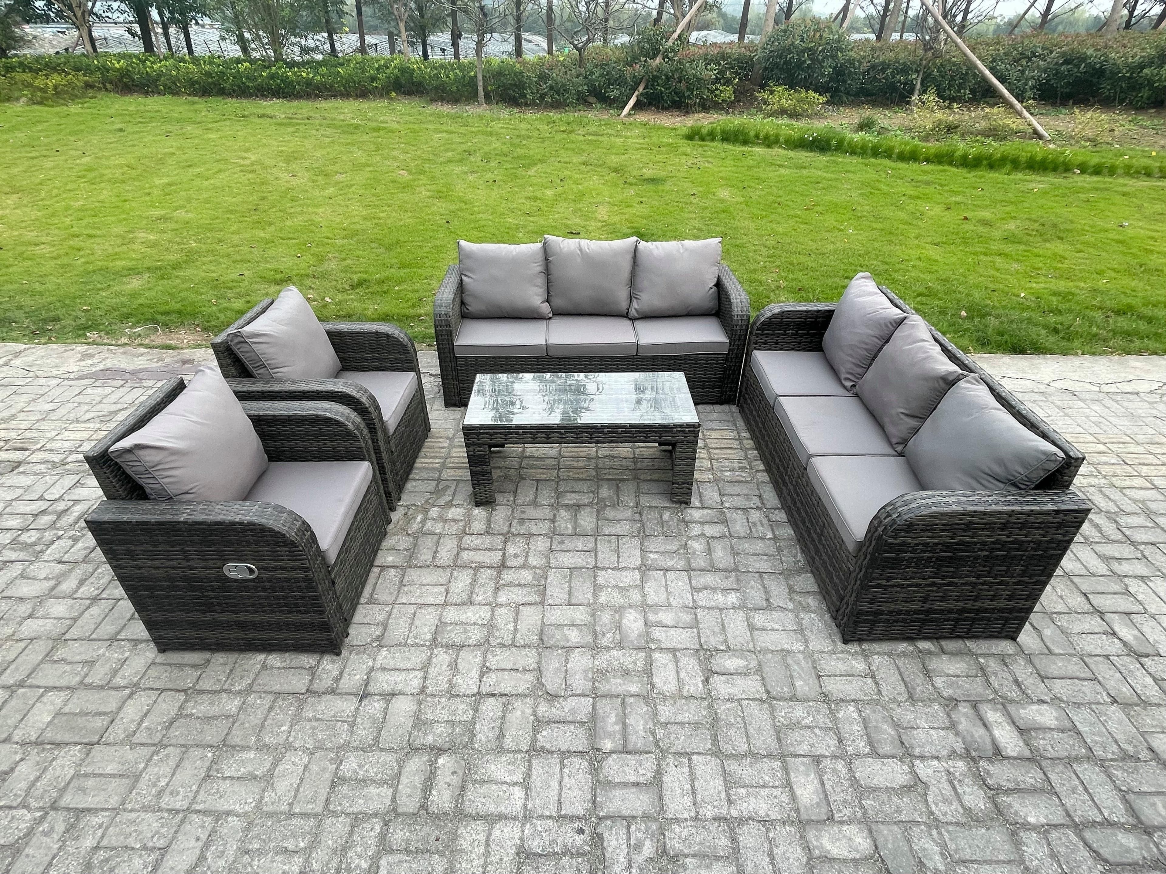 Patio Garden Furniture Sets Wicker 8 Seater Outdoor Rattan Furniture Sofa Sets Rectangular Coffee Table Reclining Chair