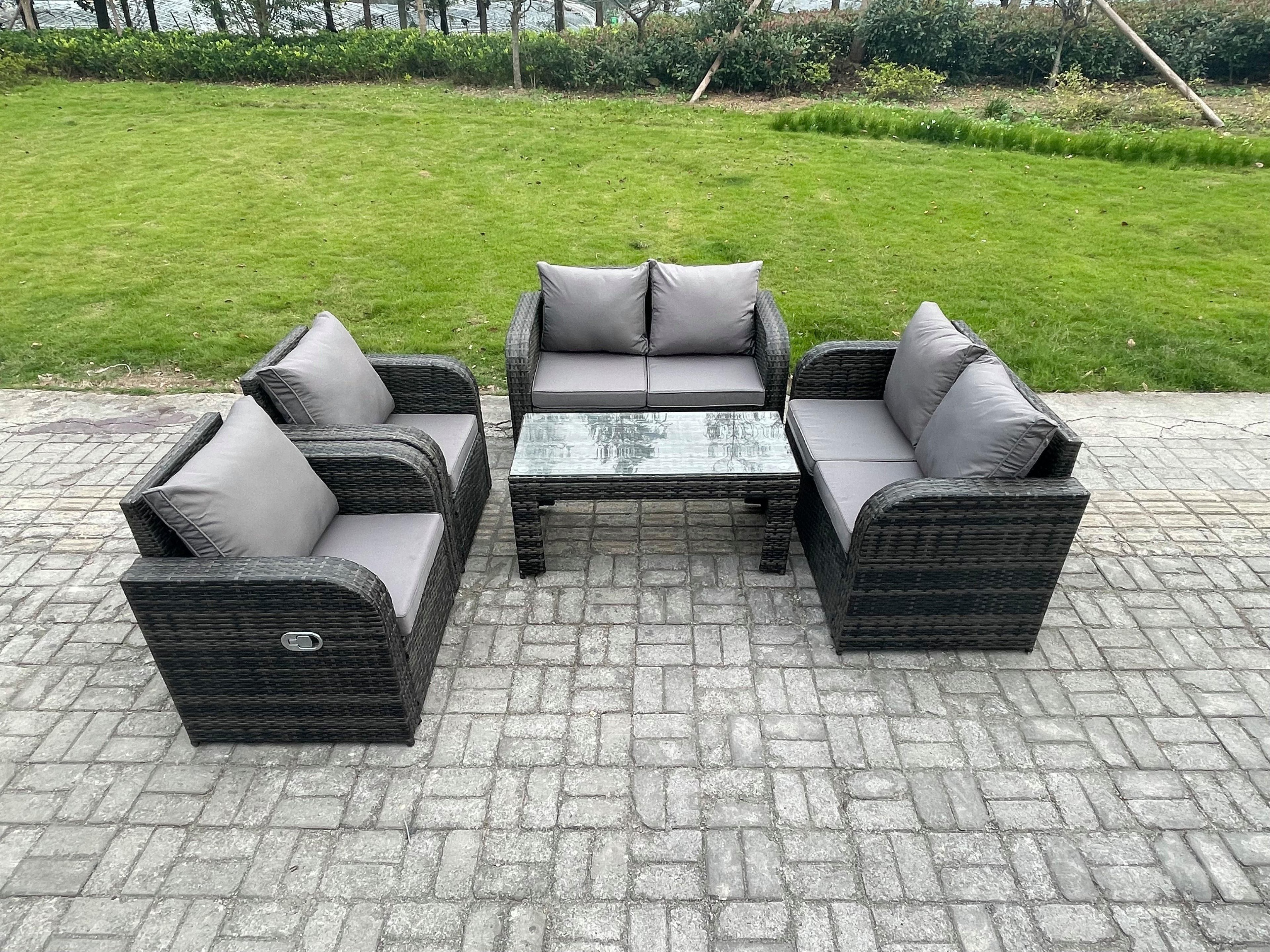 Patio Garden Furniture Sets Wicker 6 Seater Outdoor Rattan Furniture Sofa Sets Rectangular Coffee Table Reclining Chair