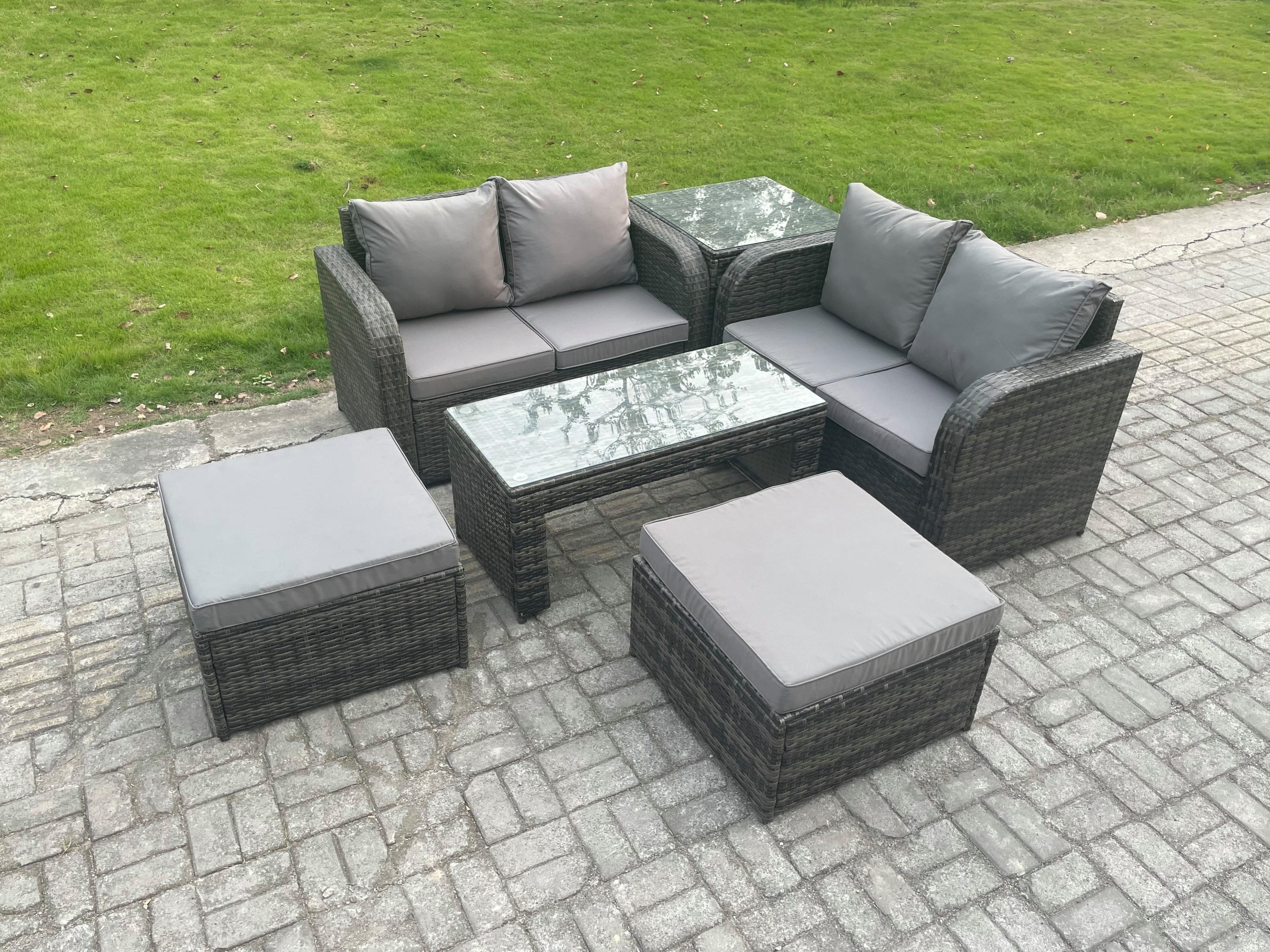 Rattan Wicker Garden Furniture Patio Conservatory Sofa Set Rectangular Coffee Table Reclining Chair Love Sofa Big Footstool Side Table