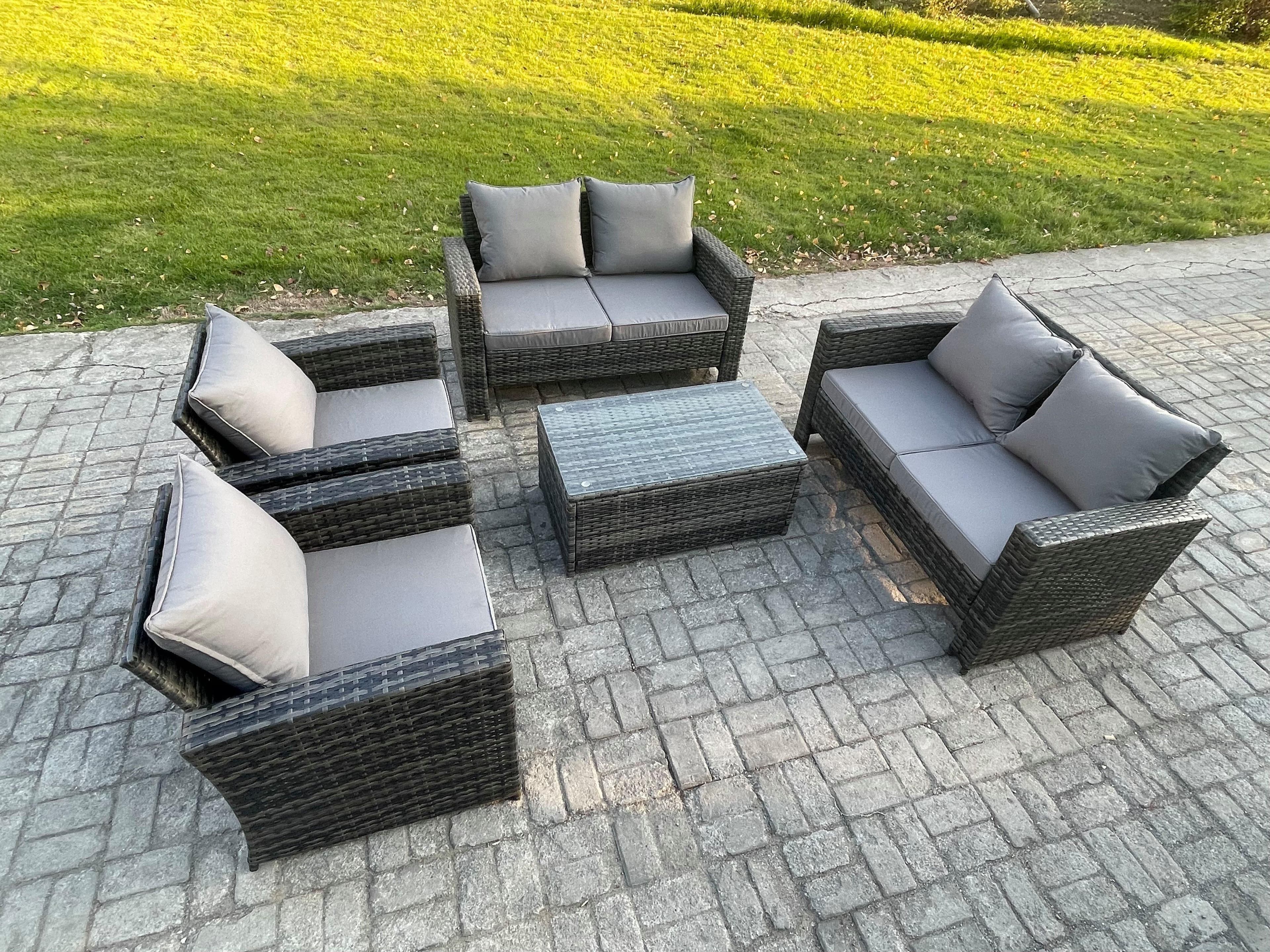 Garden Furniture Sets 5 Pieces Outdoor Rattan Furniture Manual Wicker Patio Sofa Chair Set Coffee Table