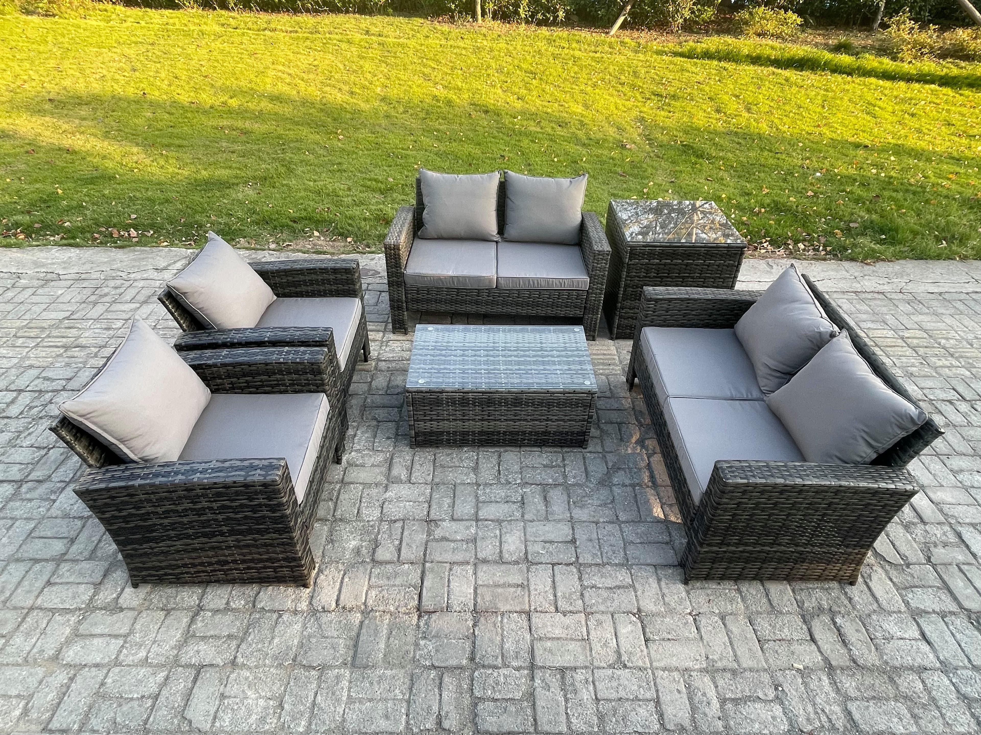 Garden Furniture Sets 6 Pieces Outdoor Rattan Furniture Manual Wicker Patio Sofa Chair Set Coffee Table Side Table