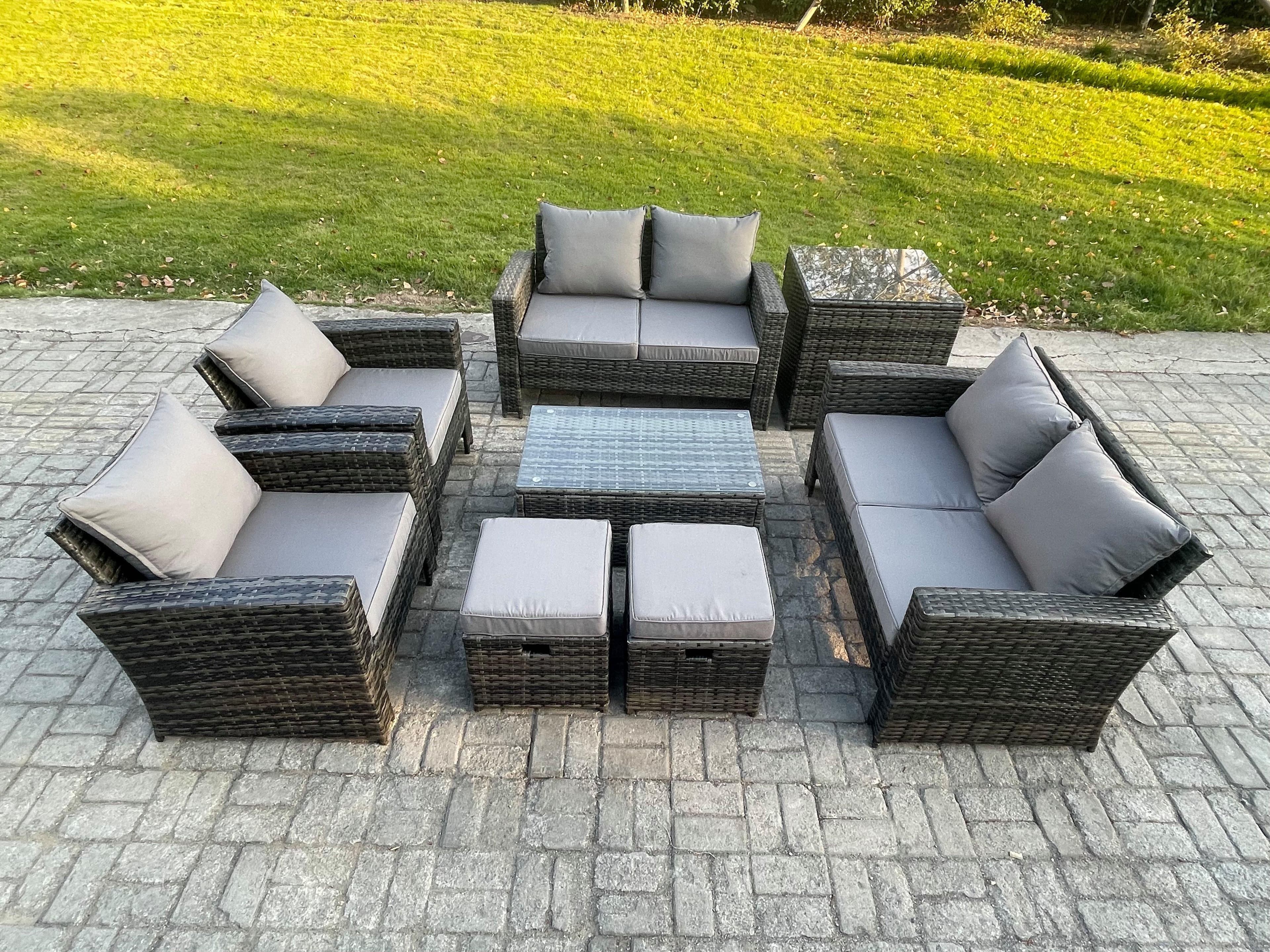 Garden Furniture Sets 8 Pieces Outdoor Rattan Furniture Manual Wicker Patio Sofa Chair Set Coffee Table Side Table