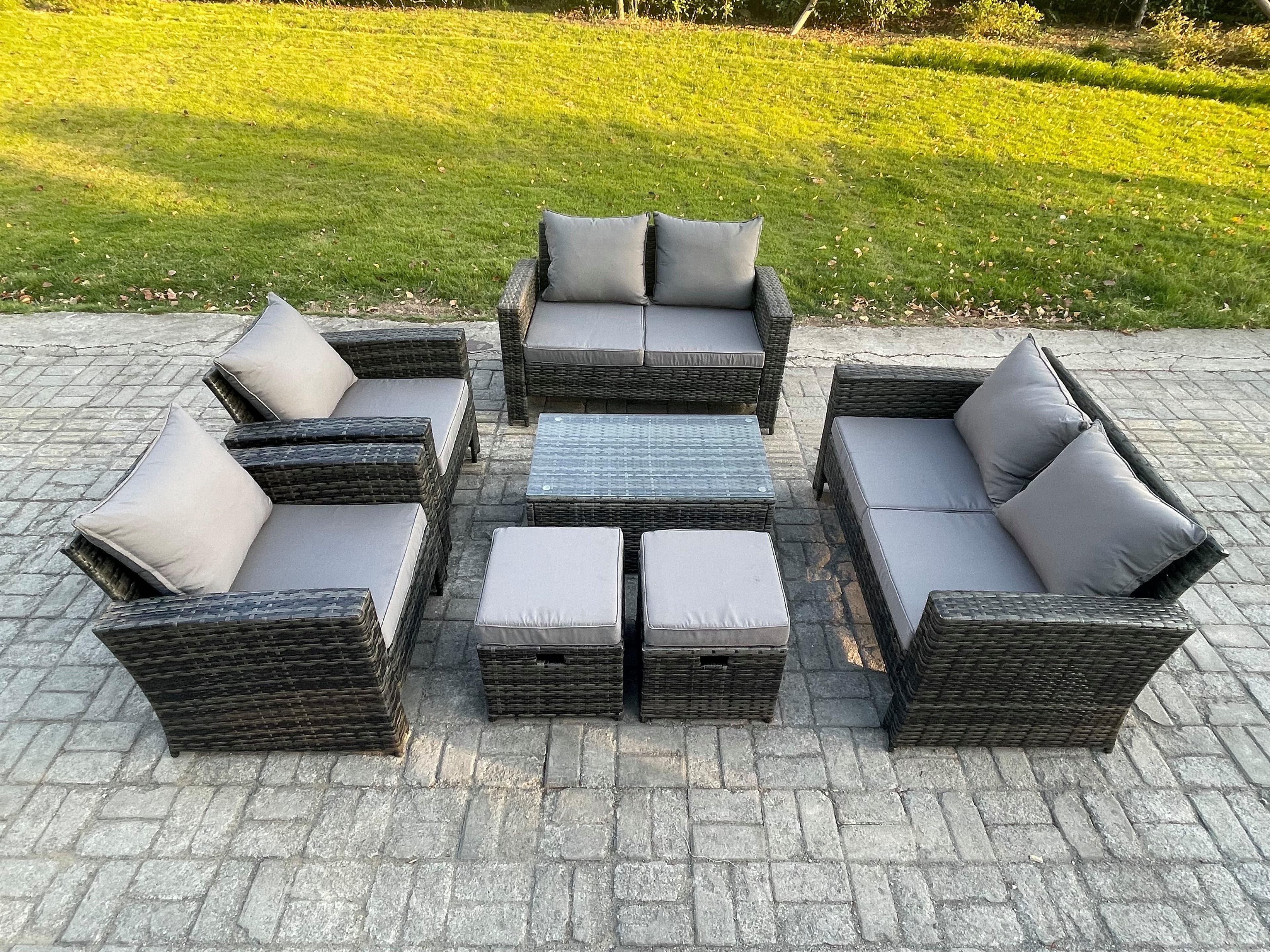 Garden Furniture Sets 7 Pieces Outdoor Rattan Furniture Manual Wicker Patio Sofa Chair Set Coffee Table