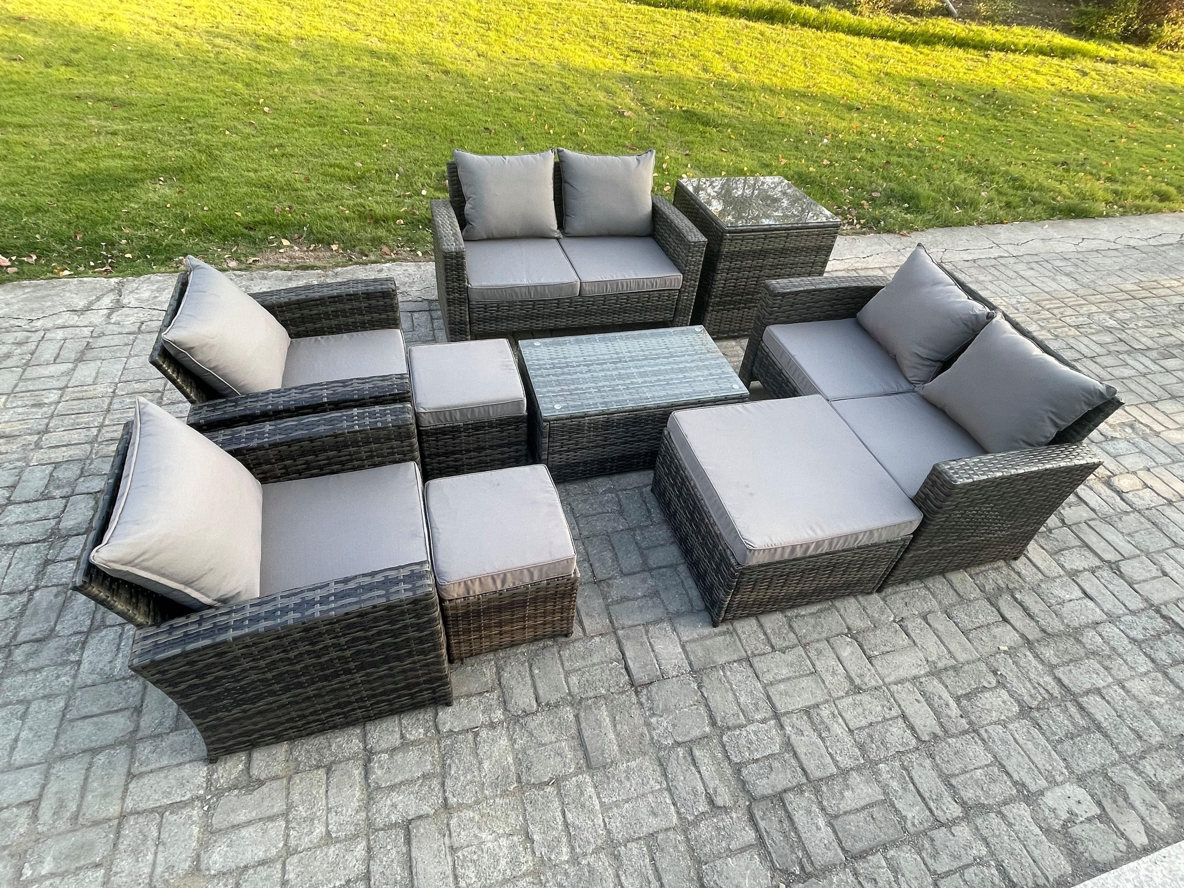Garden Furniture Sets 9 Pieces Outdoor Rattan Furniture Manual Wicker Patio Sofa Chair Set Coffee Table