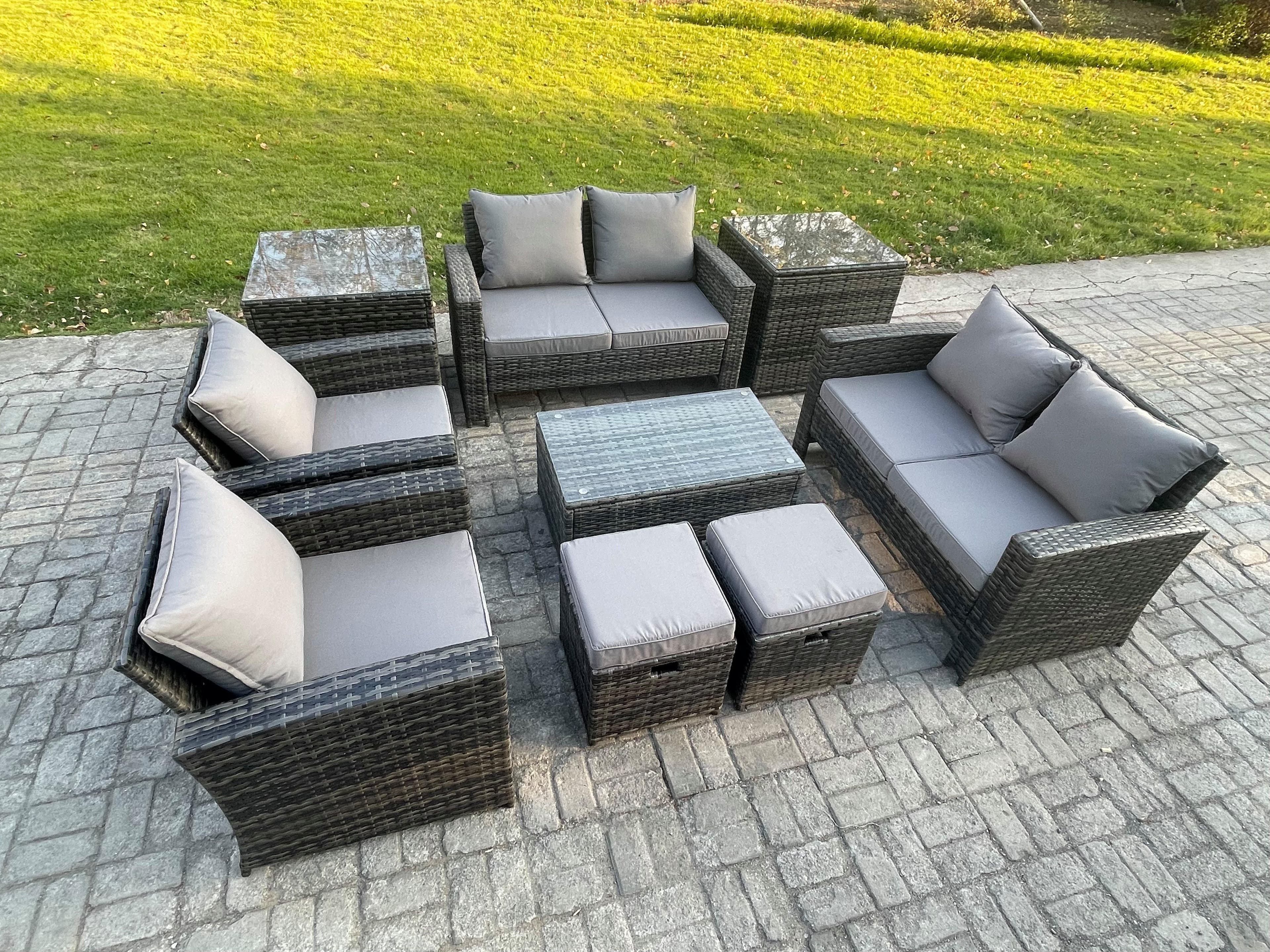 Garden Furniture Sets 9 Piece Outdoor Rattan Furniture Manual Wicker Patio Sofa Chair Set Coffee Table