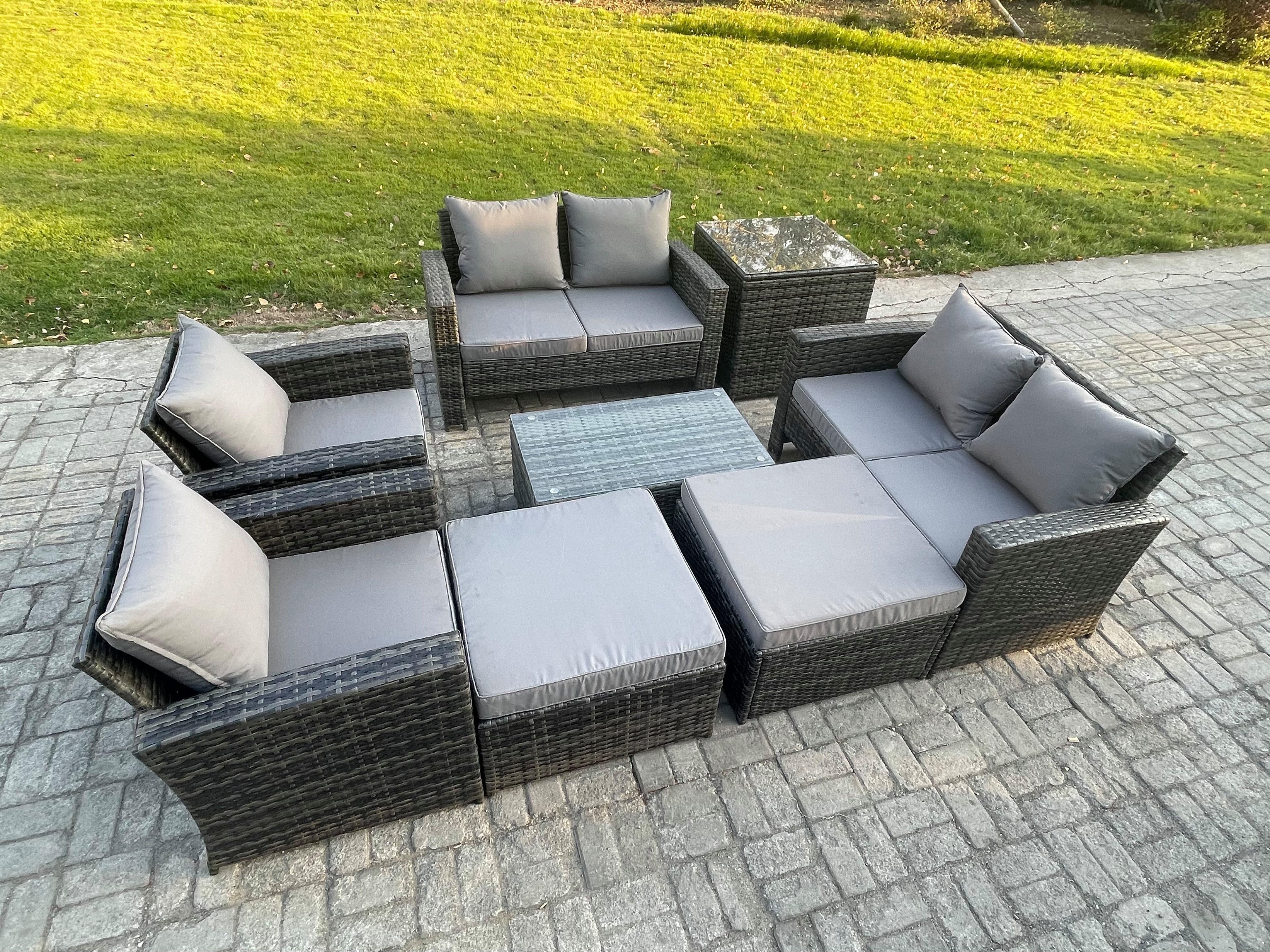 Garden Furniture Sets 8 Pieces Outdoor Rattan Furniture Manual Wicker Patio Sofa Chair Set Coffee Table