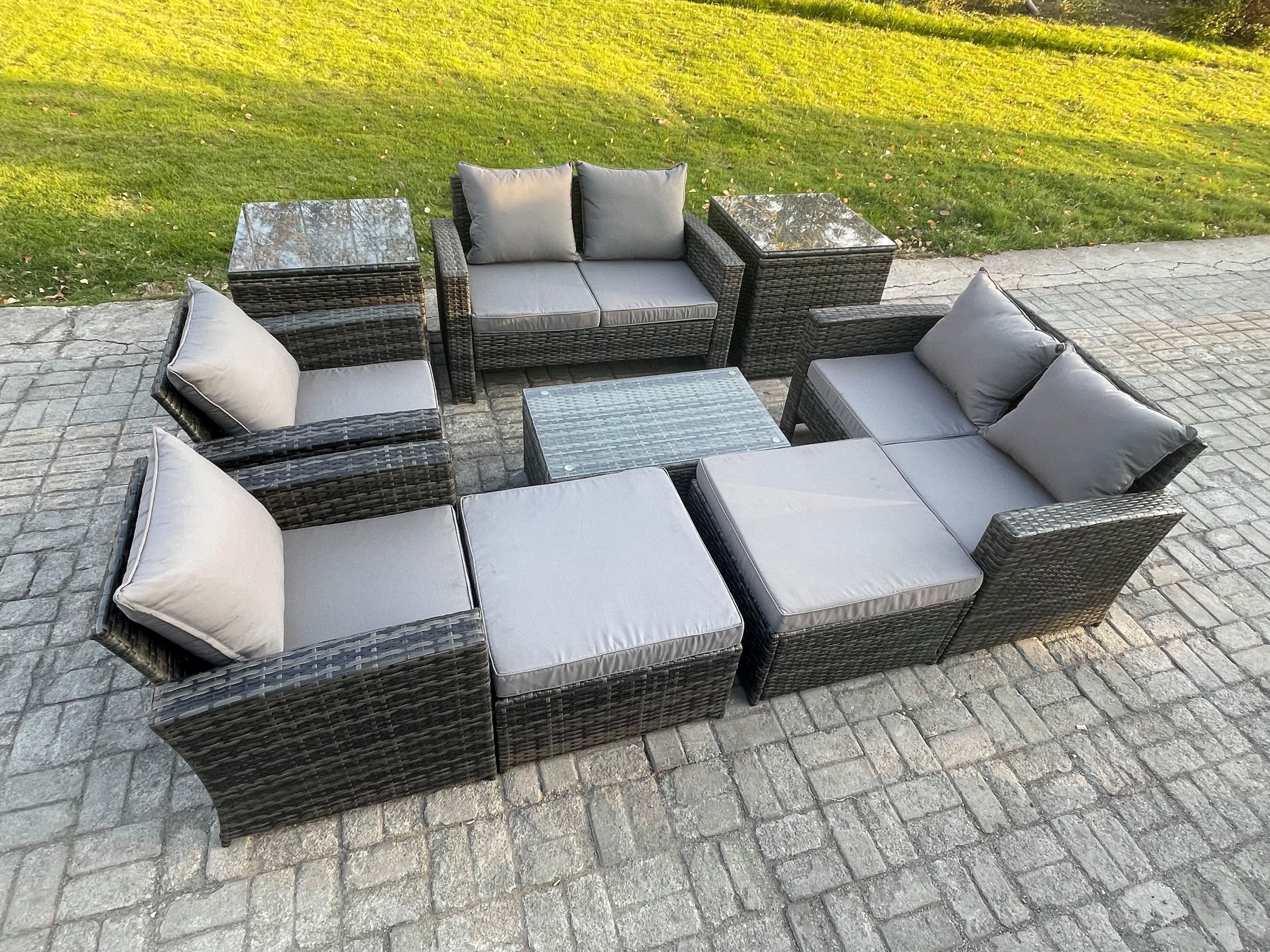 Garden Furniture Sets 9 Pieces Outdoor Rattan Furniture Manual Wicker Patio Sofa Chair Set Coffee Table