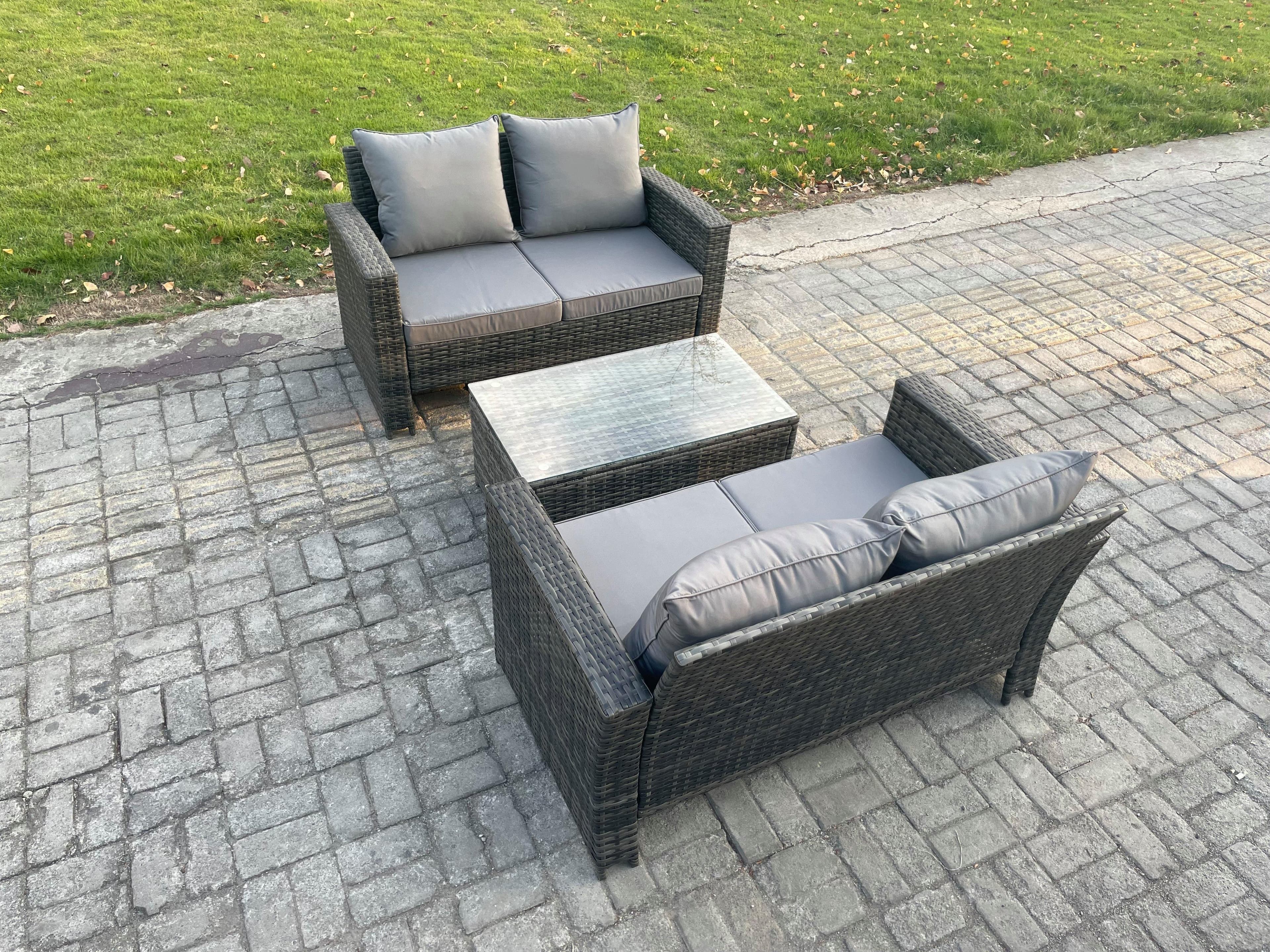 Wicker Rattan Garden Furniture Sofa Set Rectangular Coffee Table Double Seat Sofa 4 Seater Outdoor Rattan Set