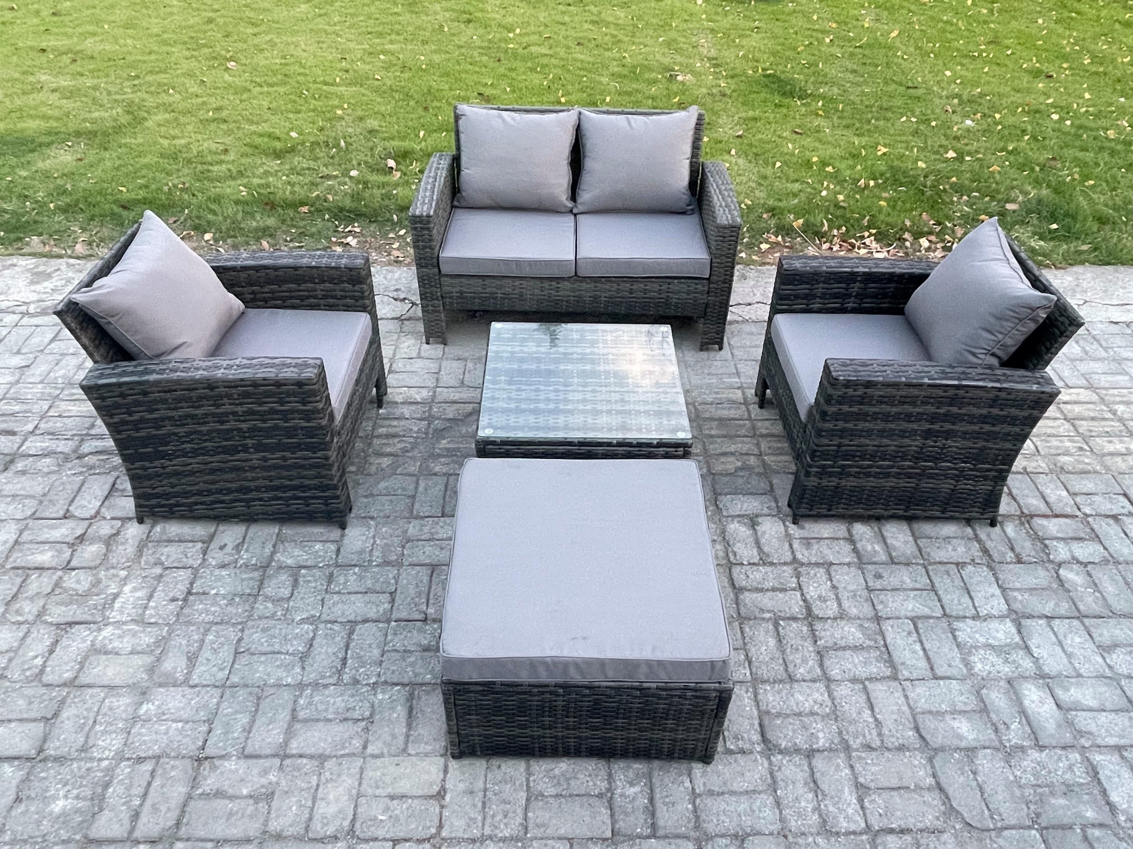 5 PCS Outdoor Lounge Sofa Set Wicker PE Rattan Garden Furniture Set Squar Coffee Table