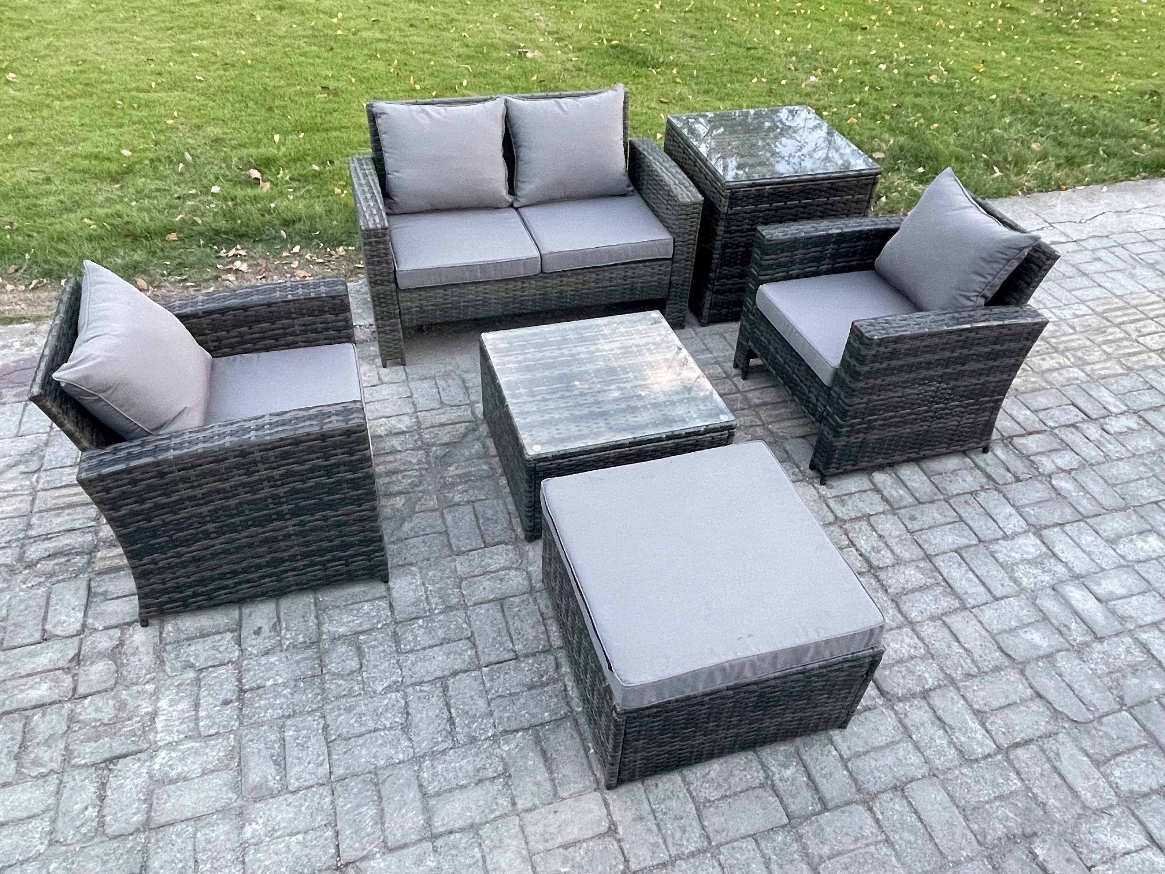 6 PCS Outdoor Lounge Sofa Set Wicker PE Rattan Garden Furniture Set Armchair Squar Coffee Table