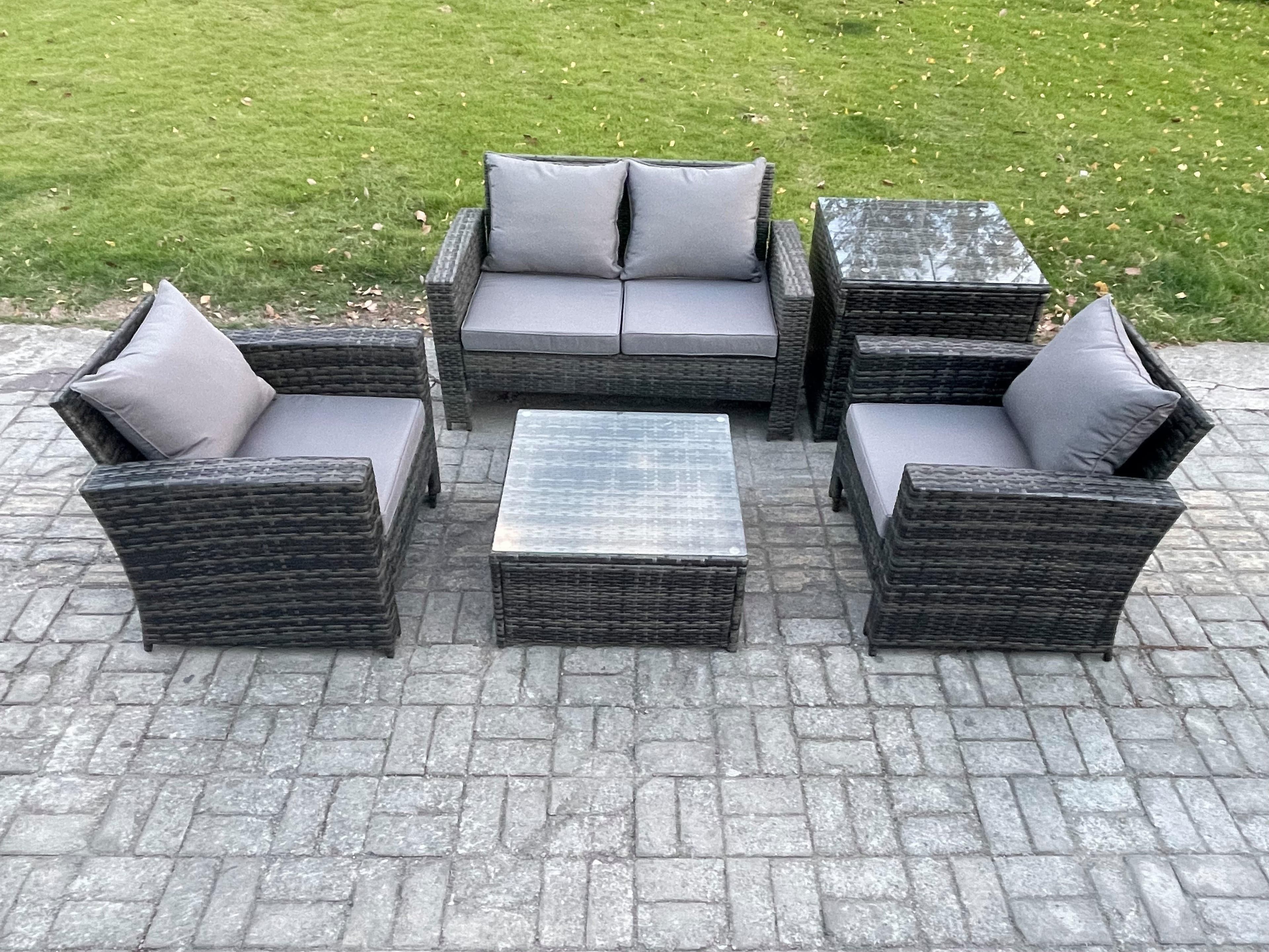 Outdoor Lounge Sofa Set Wicker PE Rattan Garden Furniture Set Armchair Squar Coffee Table Double Seat Sofa