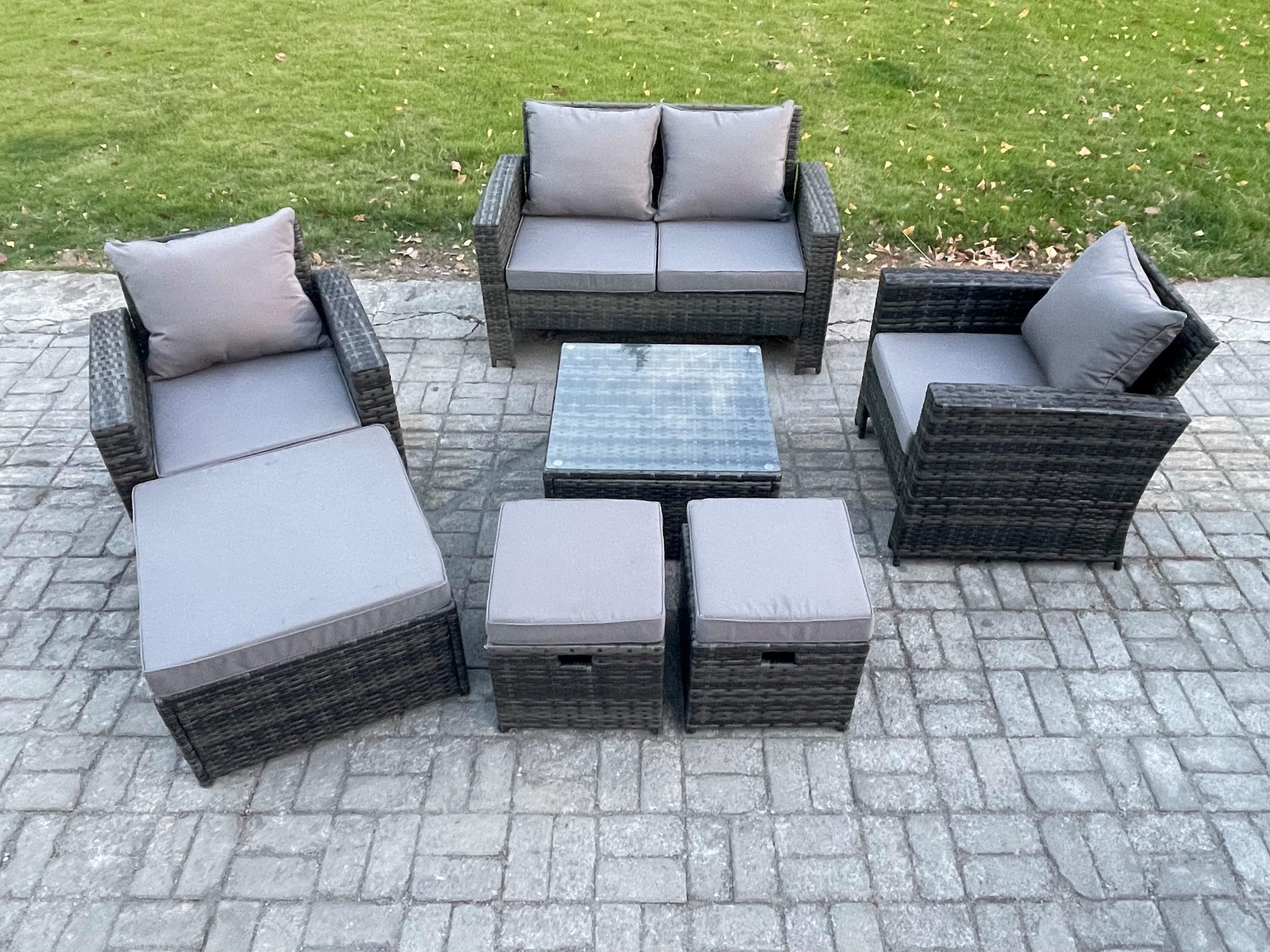 Rattan Wicker Garden Furniture Patio Conservatory Sofa Set Square Coffee Table Armchair 2 Seater Sofa 3 Footstools