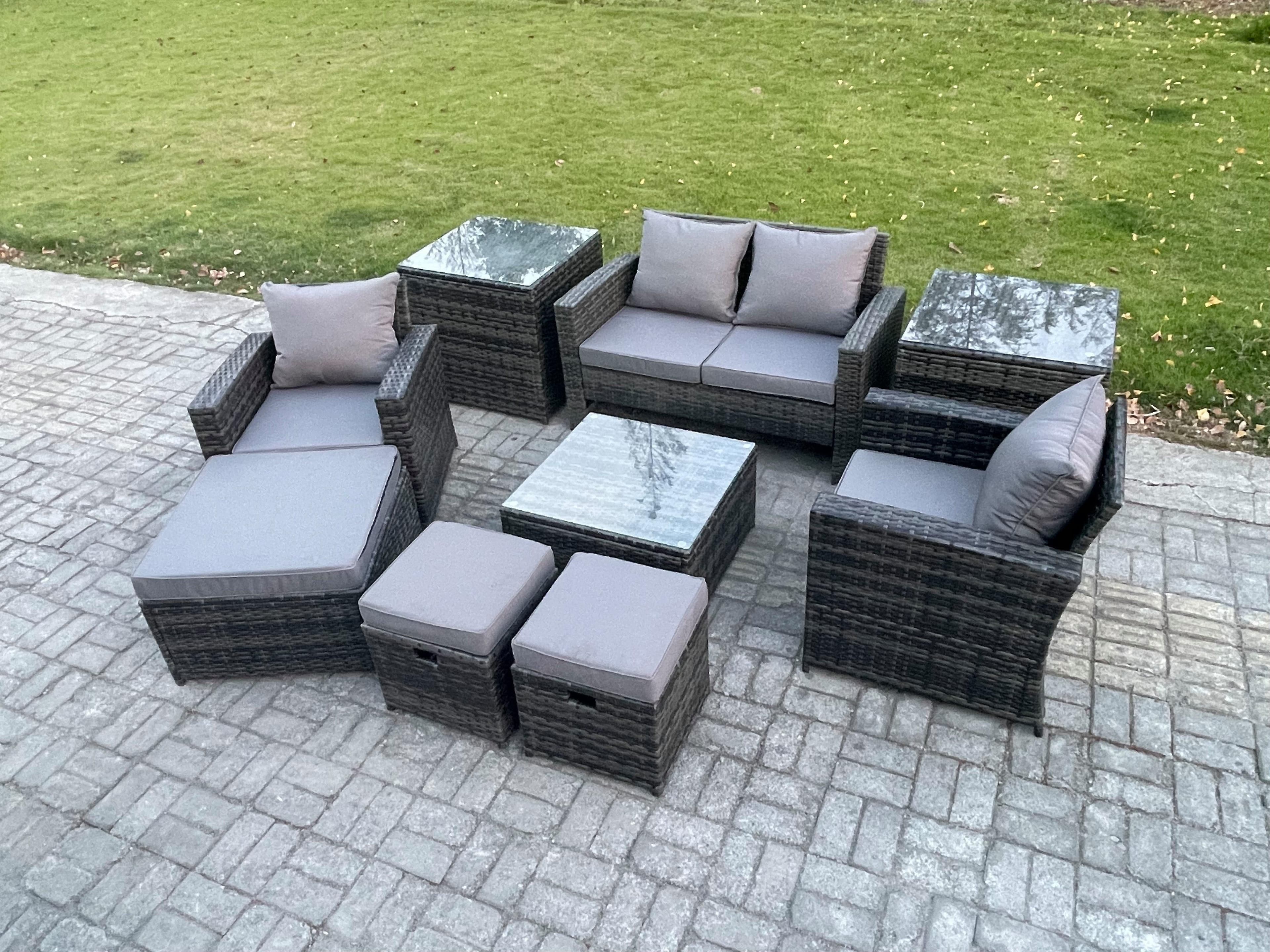 Rattan Wicker Garden Furniture Patio Conservatory Sofa Set Square Coffee Table Armchair 2 Seater Sofa