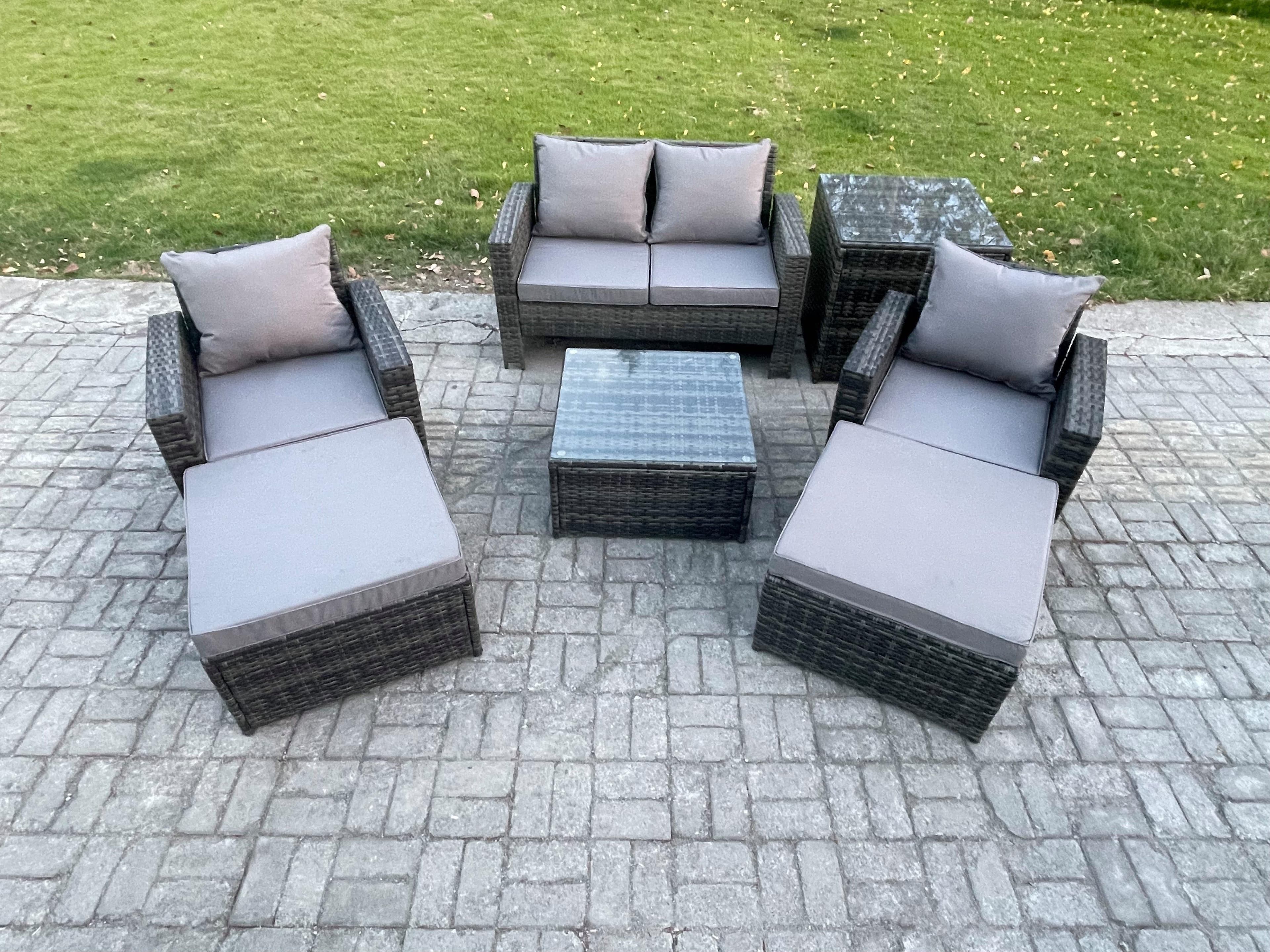 Rattan Wicker Garden Furniture Patio Conservatory Sofa Set Square Coffee Table Armchair Big Footstool Side Table