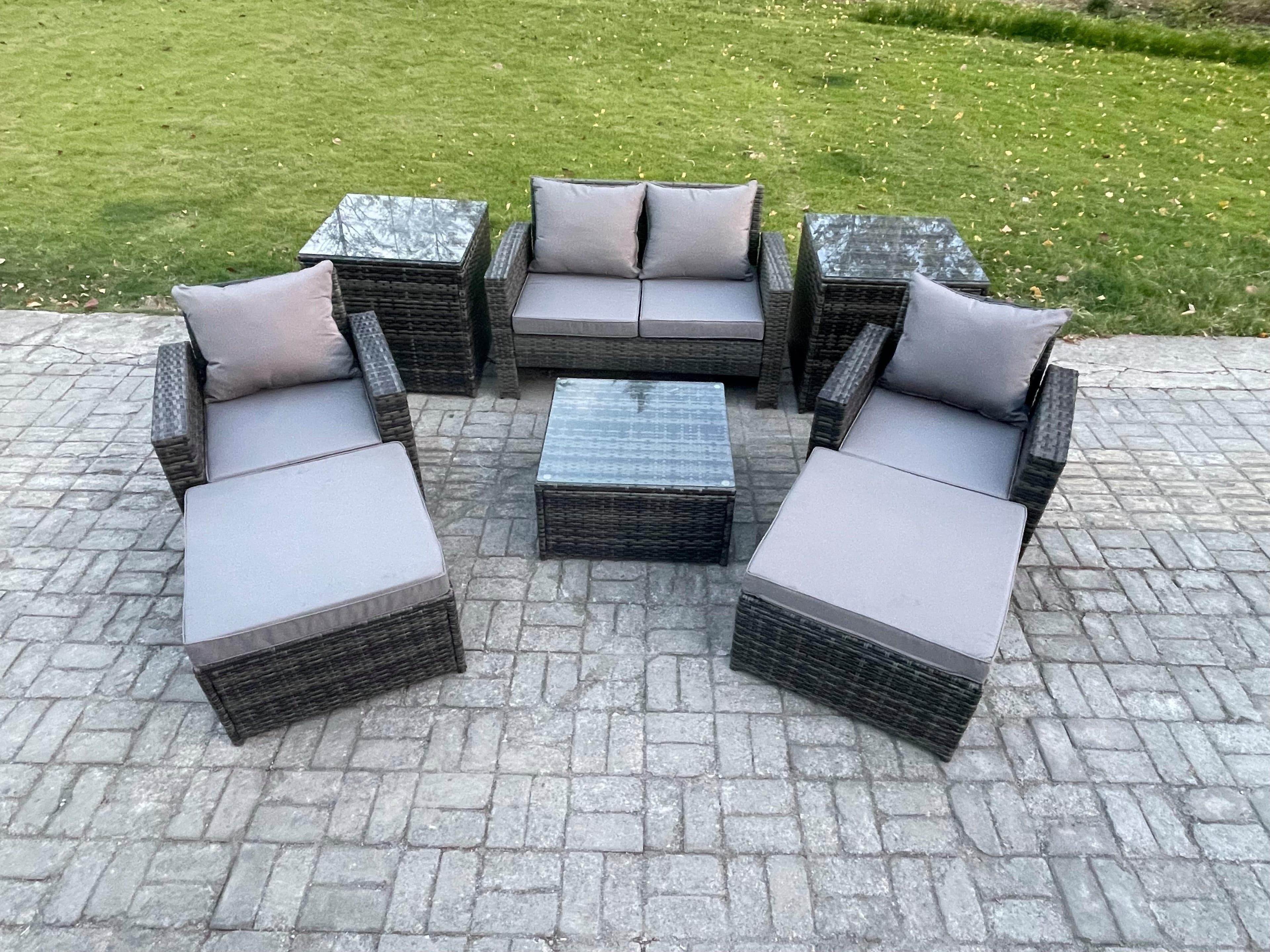 Rattan Wicker Garden Furniture 6 Seater Patio Conservatory Sofa Set Square Coffee Table Armchair 2 Seater Sofa