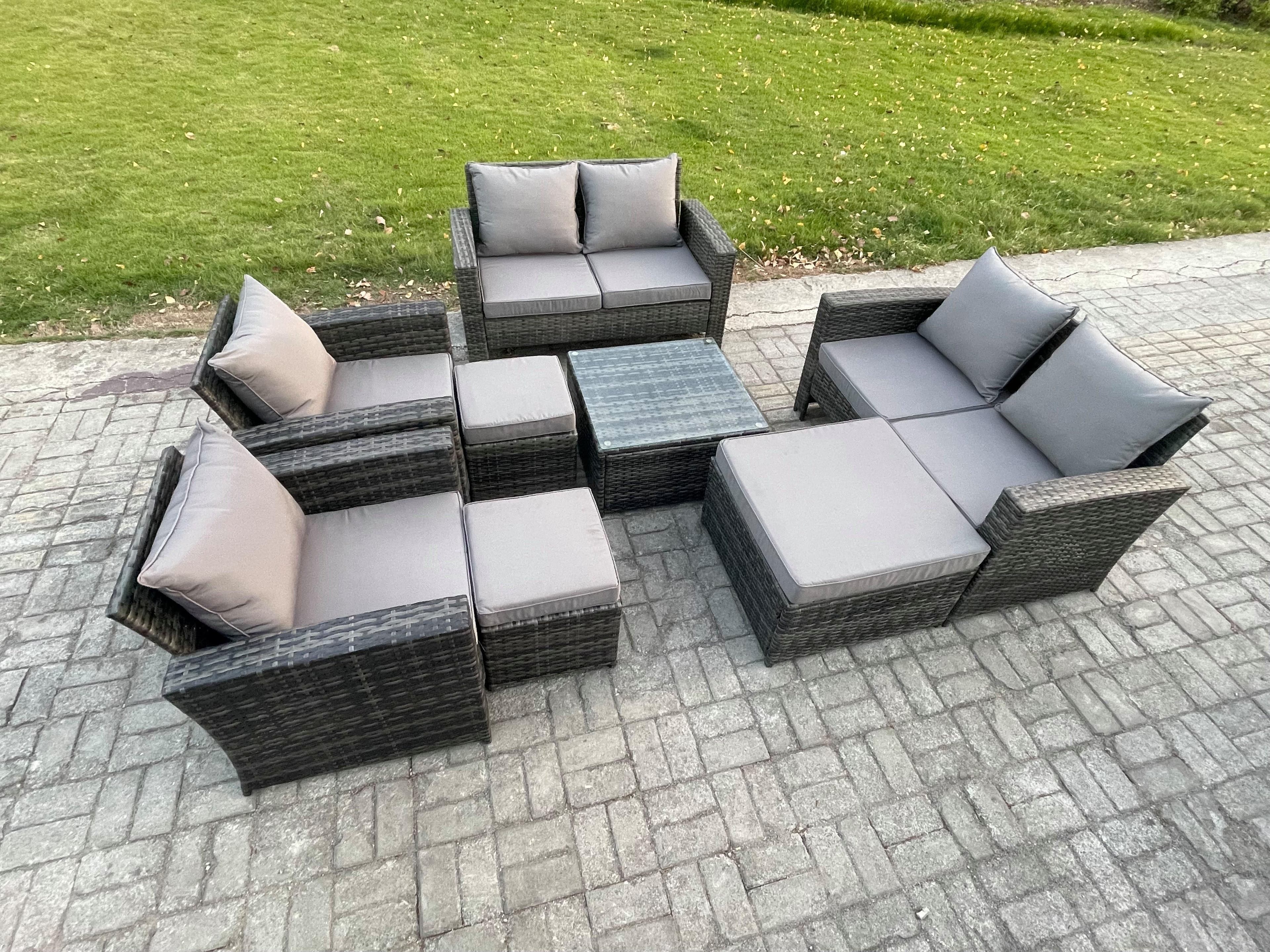 Outdoor Garden Furniture Sets 8 Pieces Wicker Rattan Furniture Manual Wicker Patio Sofa Set 3 Footstools