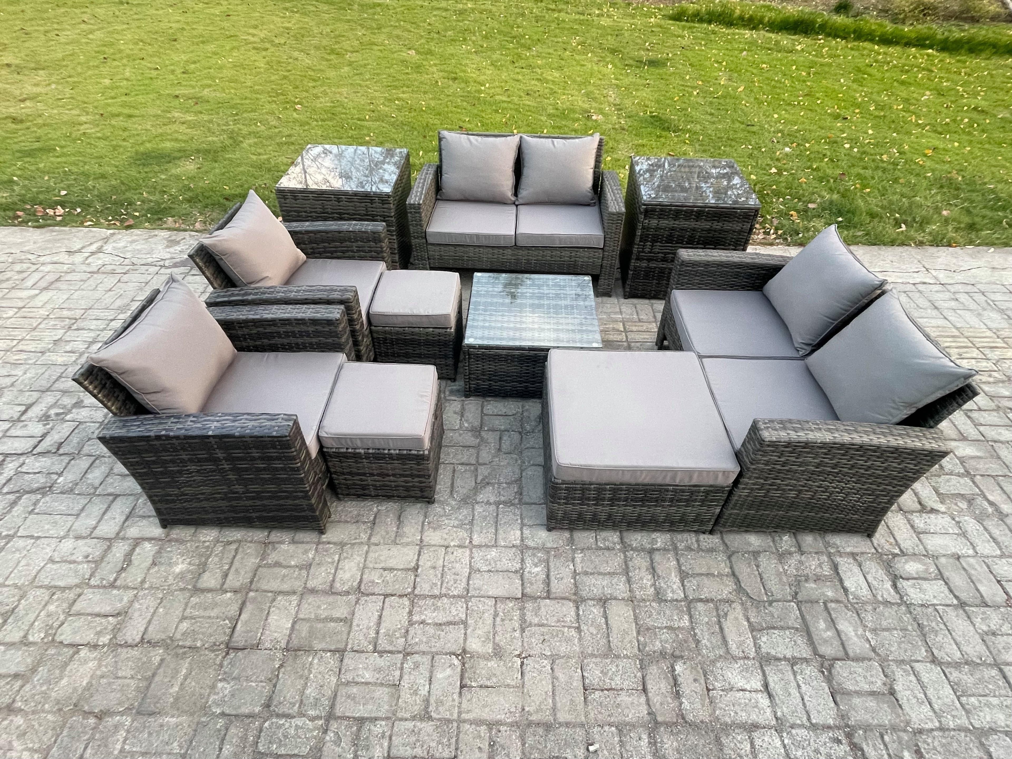 Outdoor Garden Furniture Sets 10 Pieces Wicker Rattan Furniture Manual Wicker Patio Sofa Set 3 Footstools