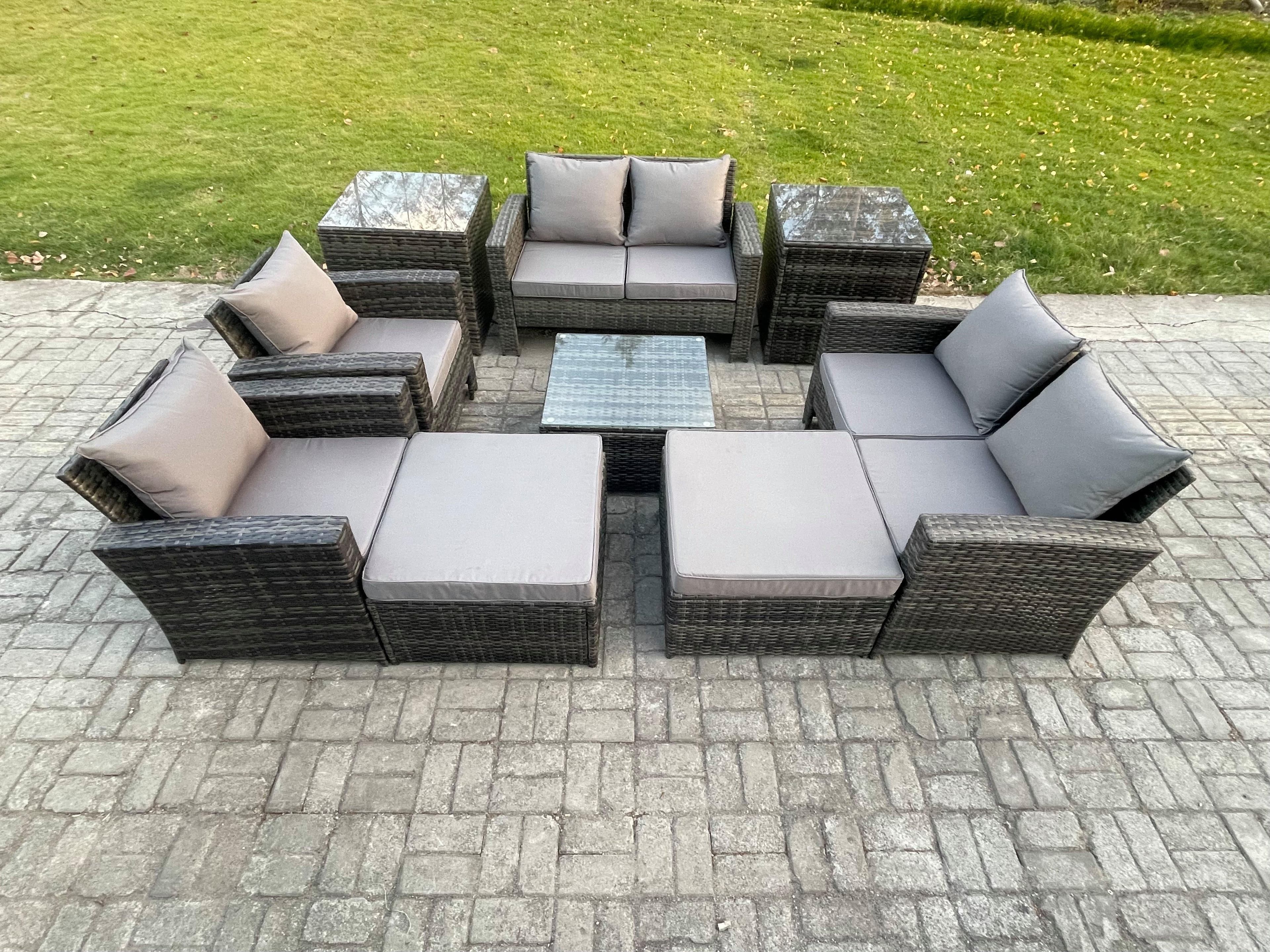 Outdoor Garden Furniture Sets 9 Pieces Wicker Rattan Furniture Manual Wicker Patio Sofa Patio Conversation Set 2 Big Footstool