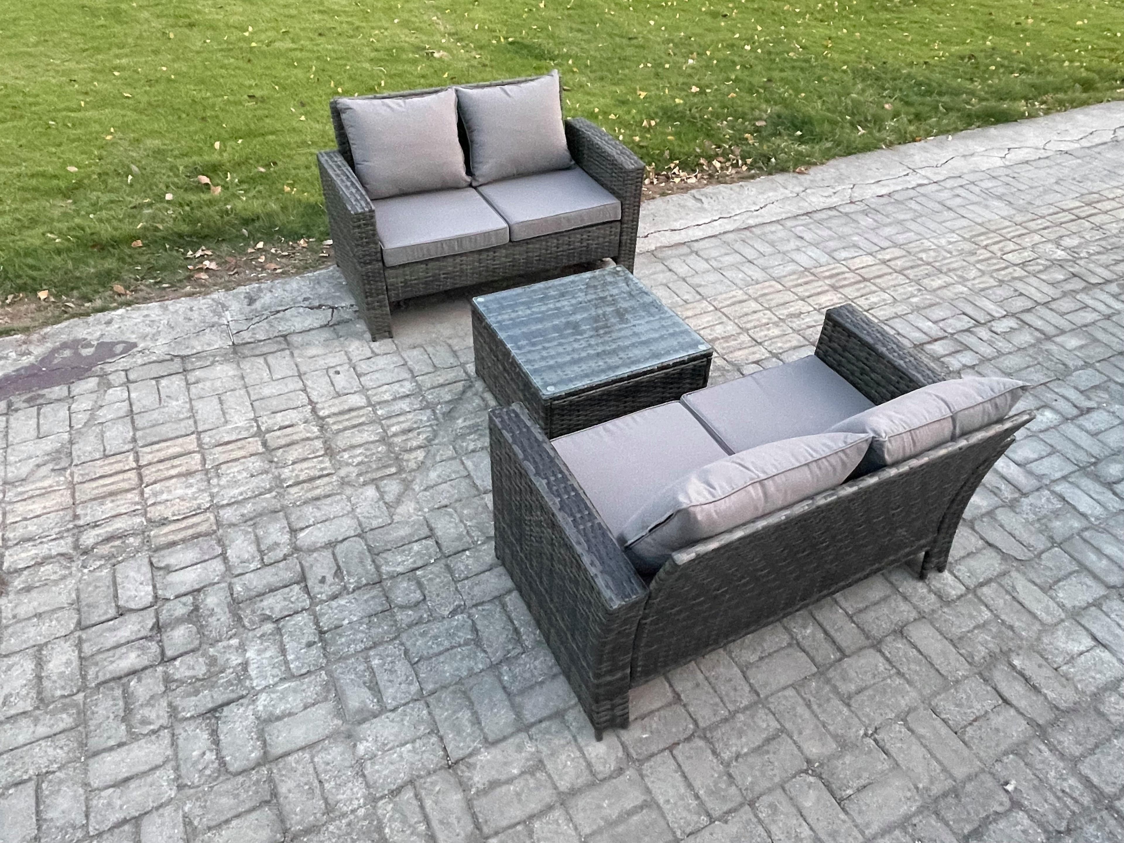 Rattan Garden Furniture Set 3 piece Patio Rattan Furniture Sofa Weaving Wicker includes 2 Double Seat Sofa Coffee Table