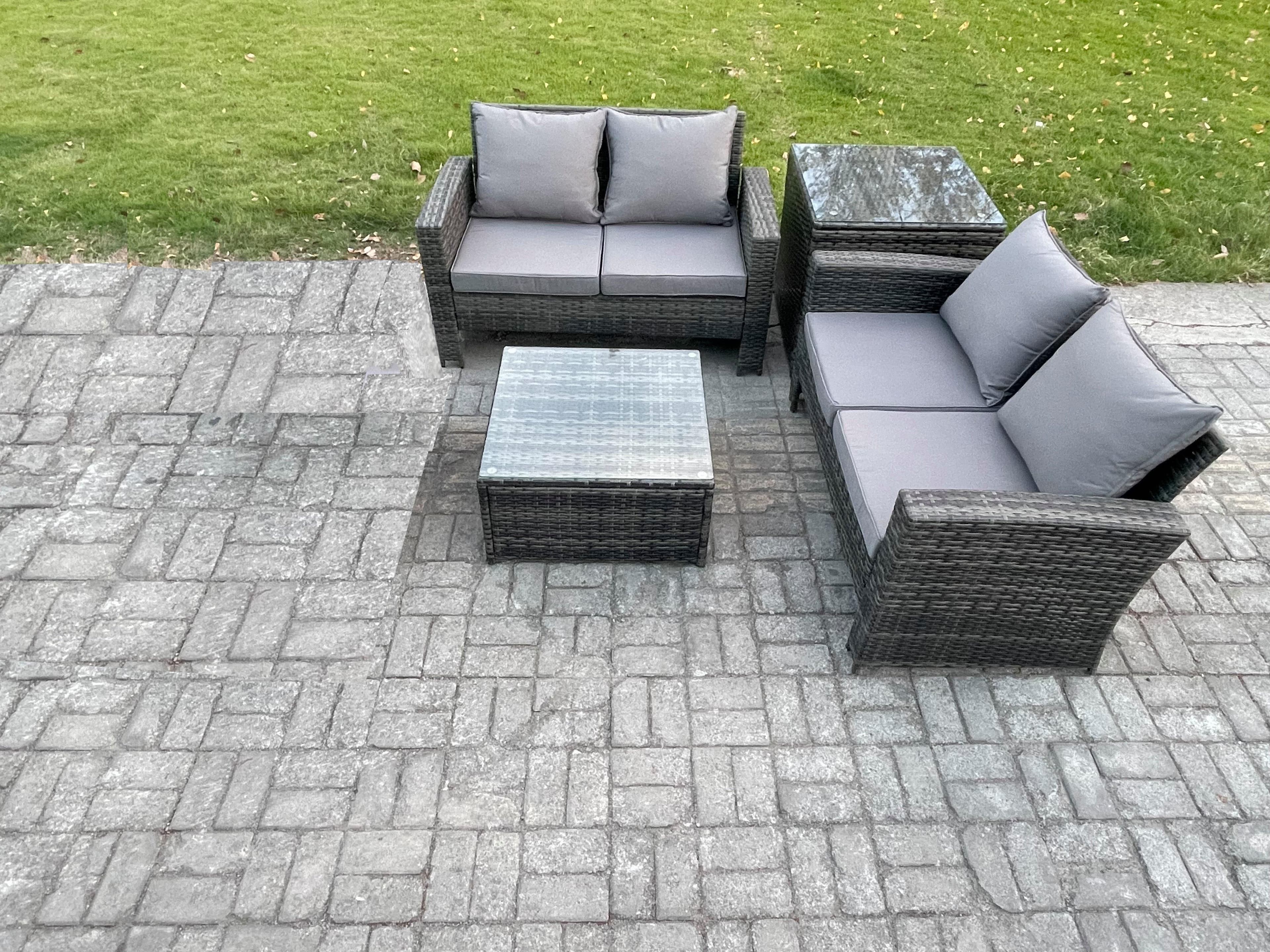 Rattan Garden Furniture Set 4 piece Patio Rattan Furniture Sofa Weaving Wicker includes 2 Double Seat Sofa Coffee Table Side Table