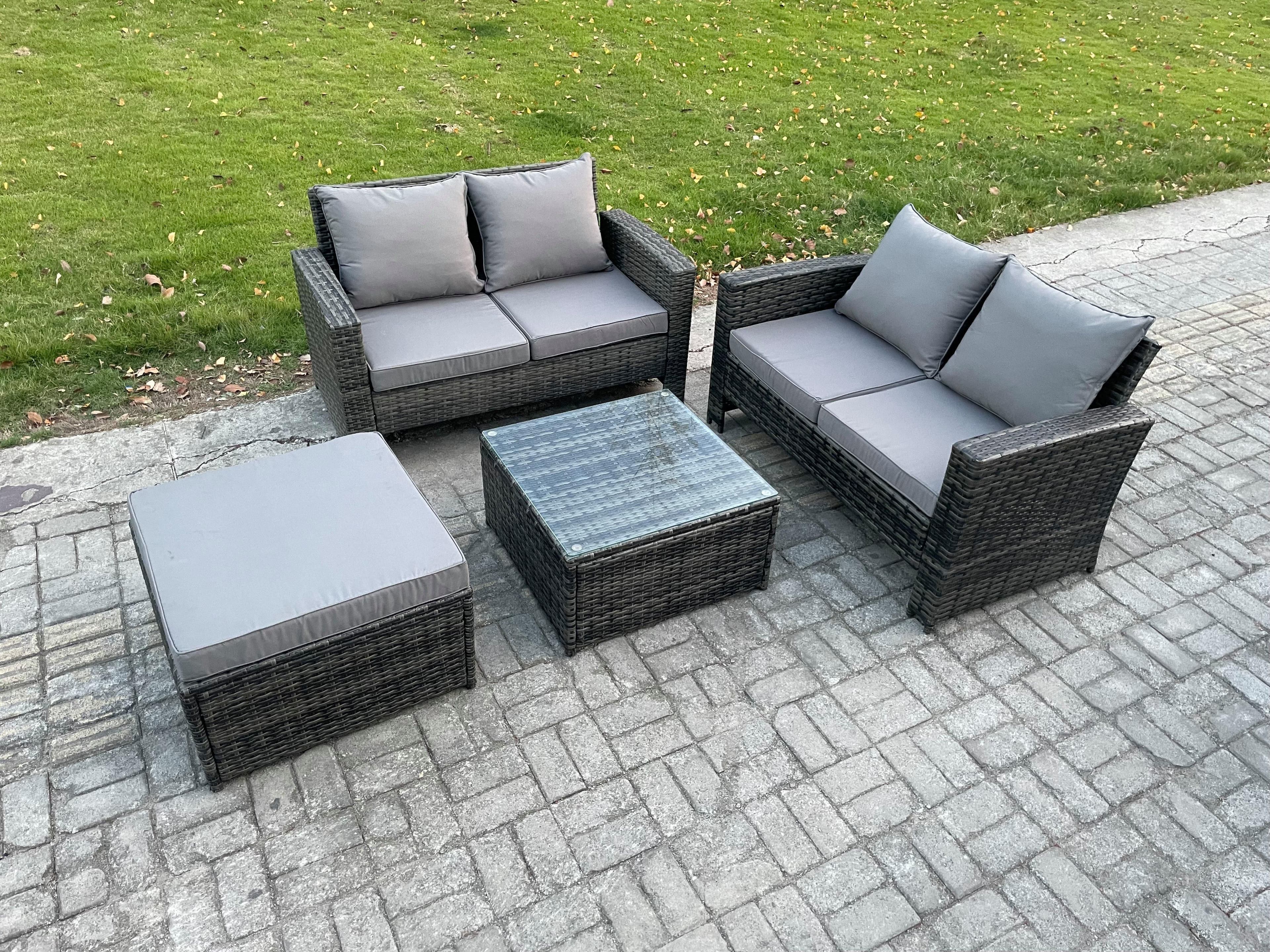 Rattan Garden Furniture Set 4 piece Patio Rattan Furniture Sofa Weaving Wicker includes 2 Double Seat Sofa Coffee Table Big Footstool