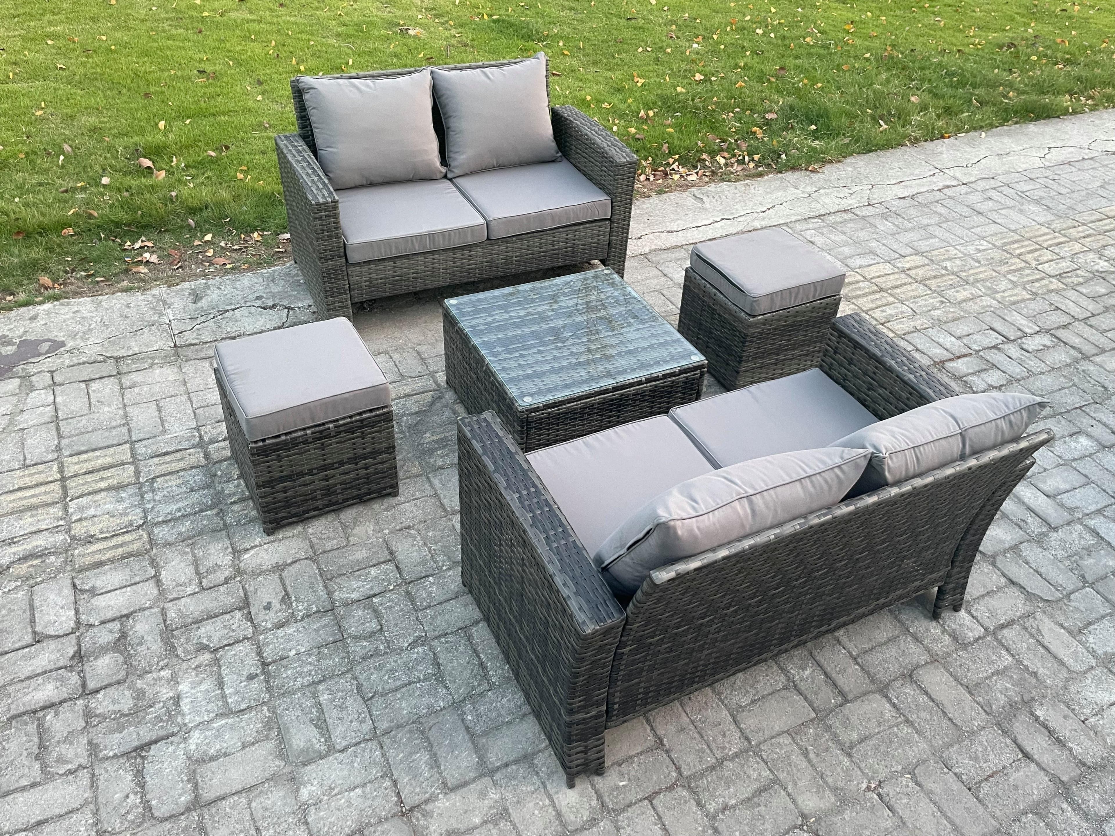 Rattan Garden Furniture Set 5 piece Patio Rattan Furniture Sofa Weaving Wicker includes 2 Double Seat Sofa Coffee Table 2 Small Footstools