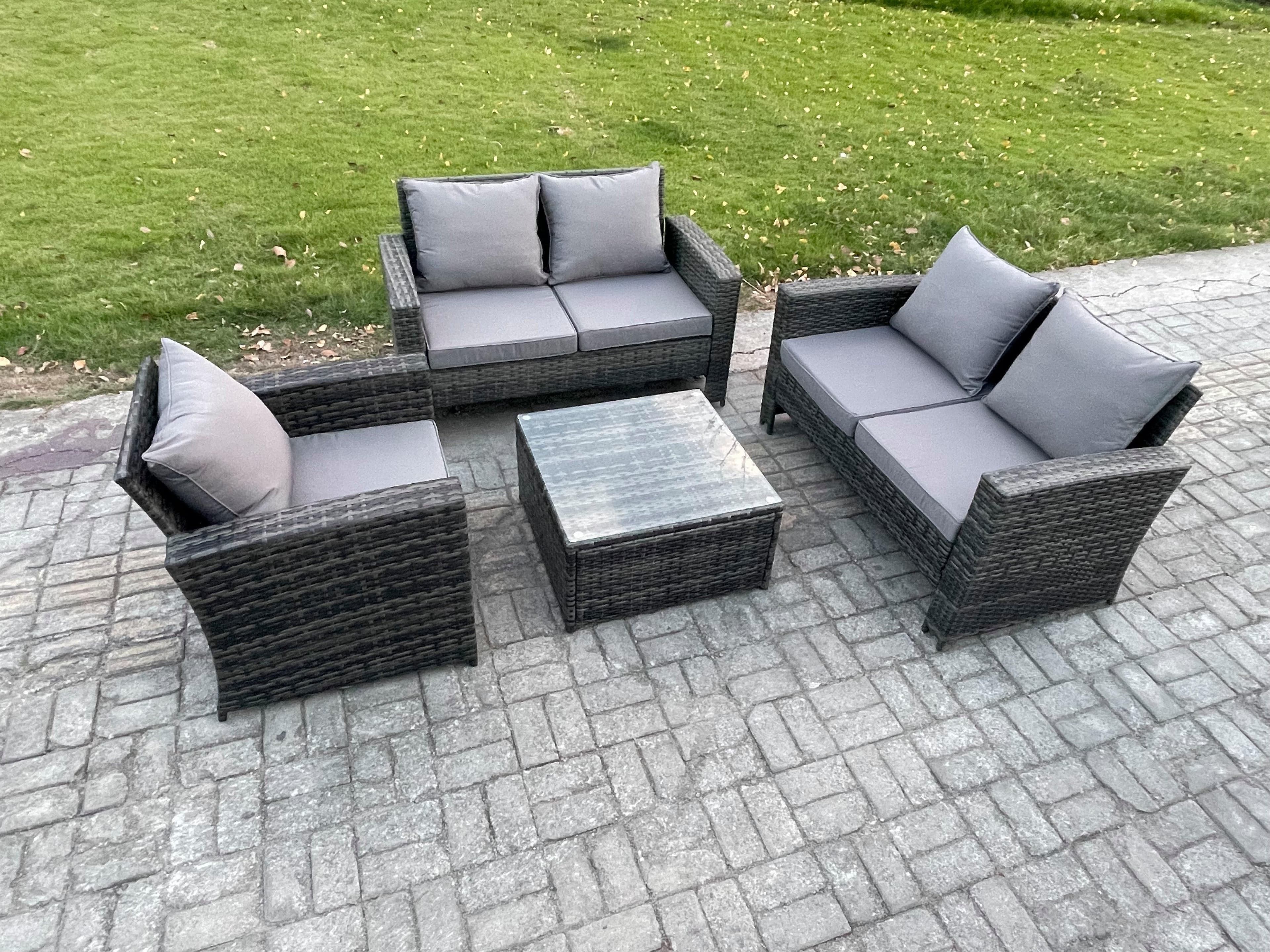 Outdoor Rattan Garden Furniture Set Conservatory Patio Sofa Coffee Table Set Chair Dark Grey Mixed