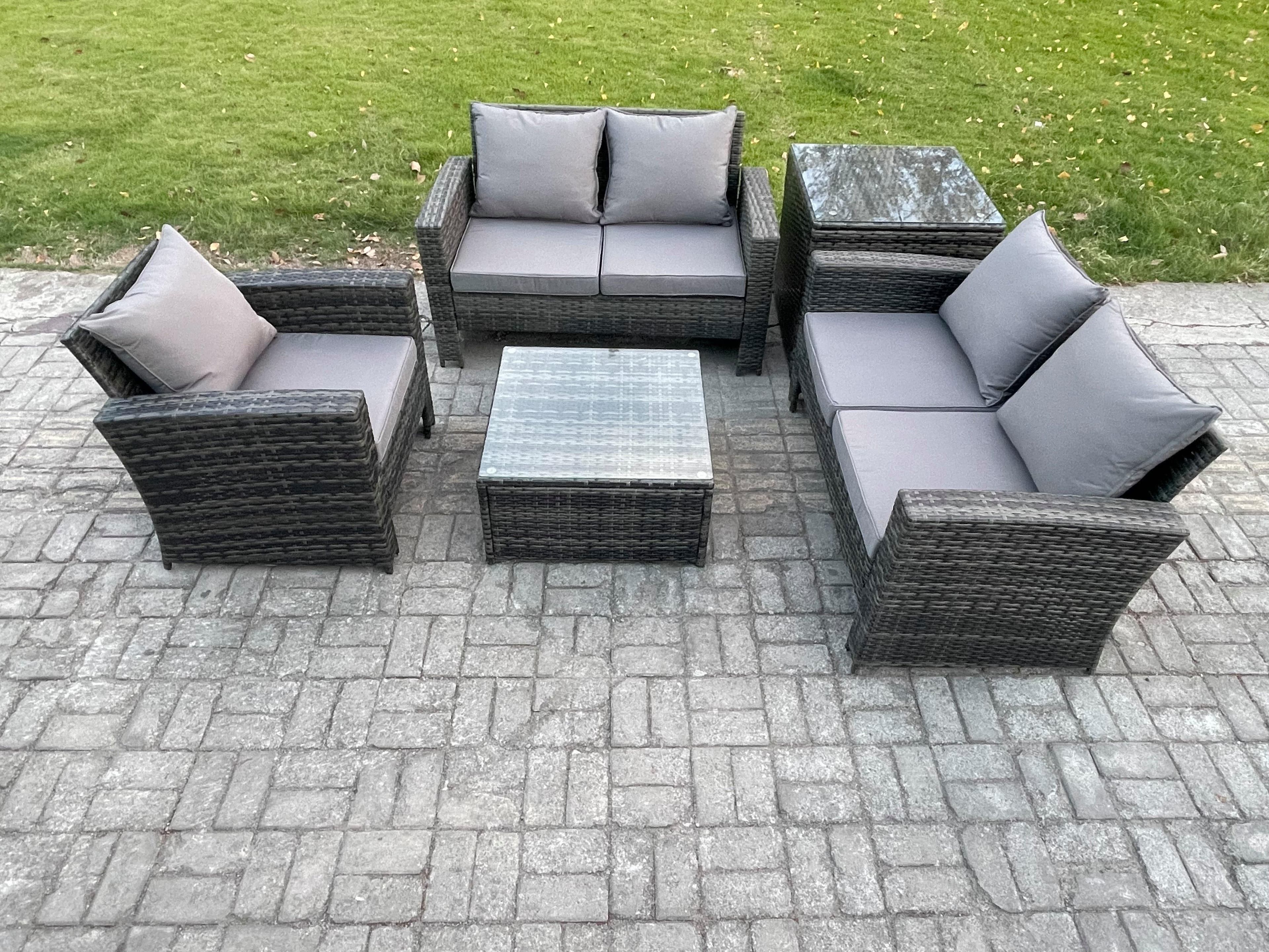 Outdoor Rattan Garden Furniture Set Conservatory Patio Sofa Coffee Table Set Chair Side Table Dark Grey Mixed
