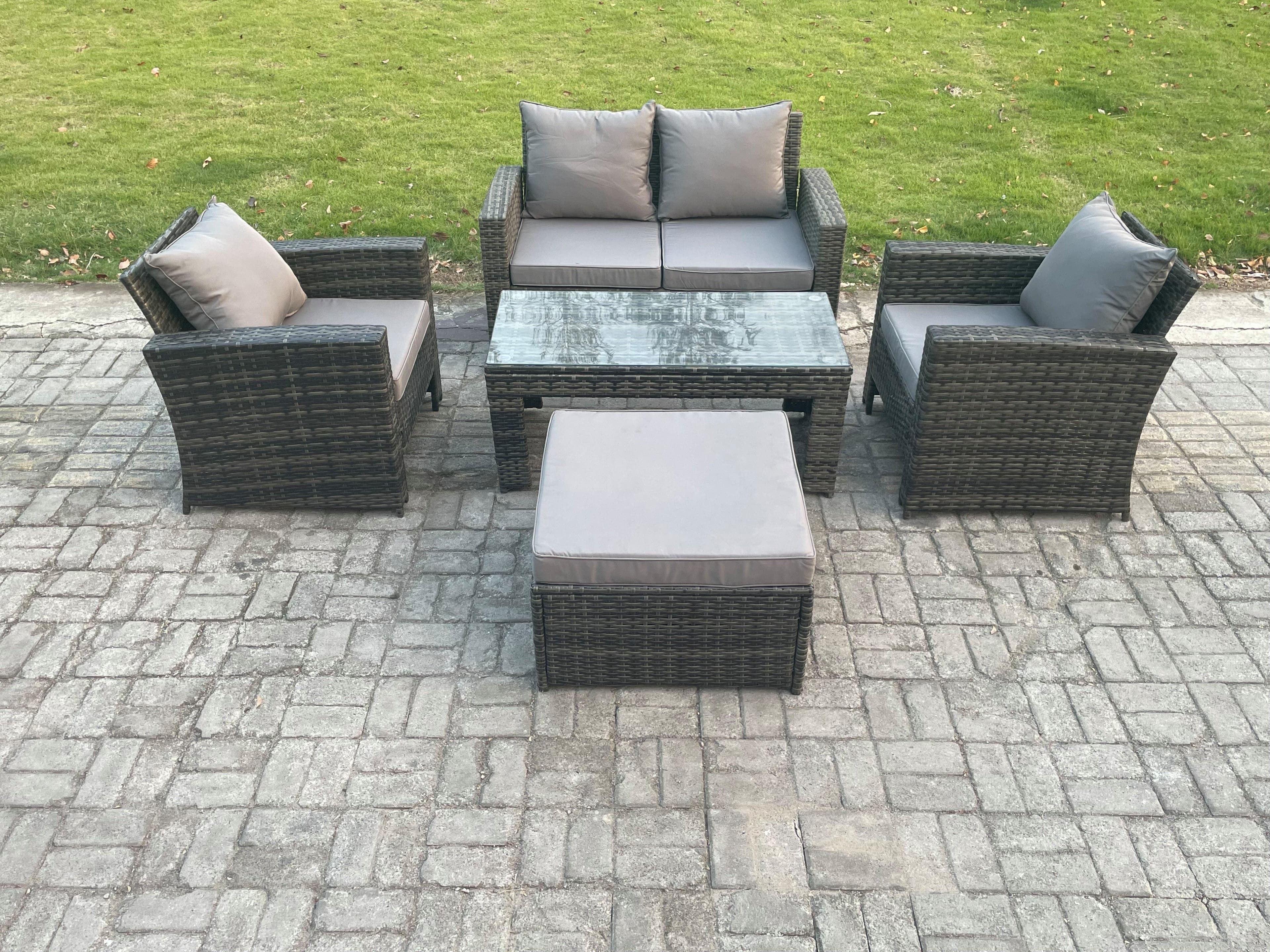 Outdoor Rattan Garden Furniture Set 5 Seater Patio Lounge Sofa Set Coffee Table Big Footstool