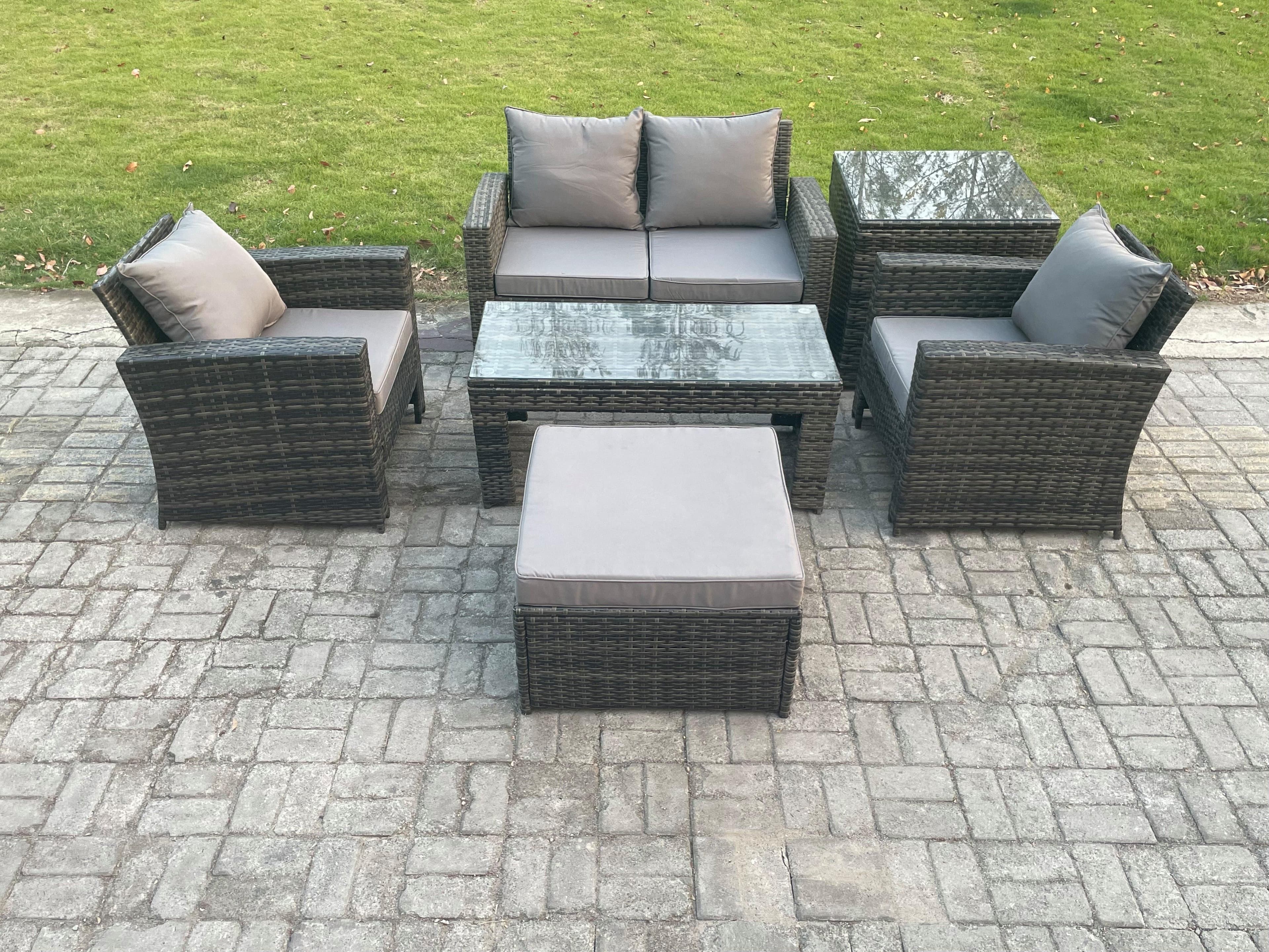 5 Seater Outdoor Rattan Garden Furniture Set Patio Lounge Sofa Set Coffee Table Big Footstool Side Table