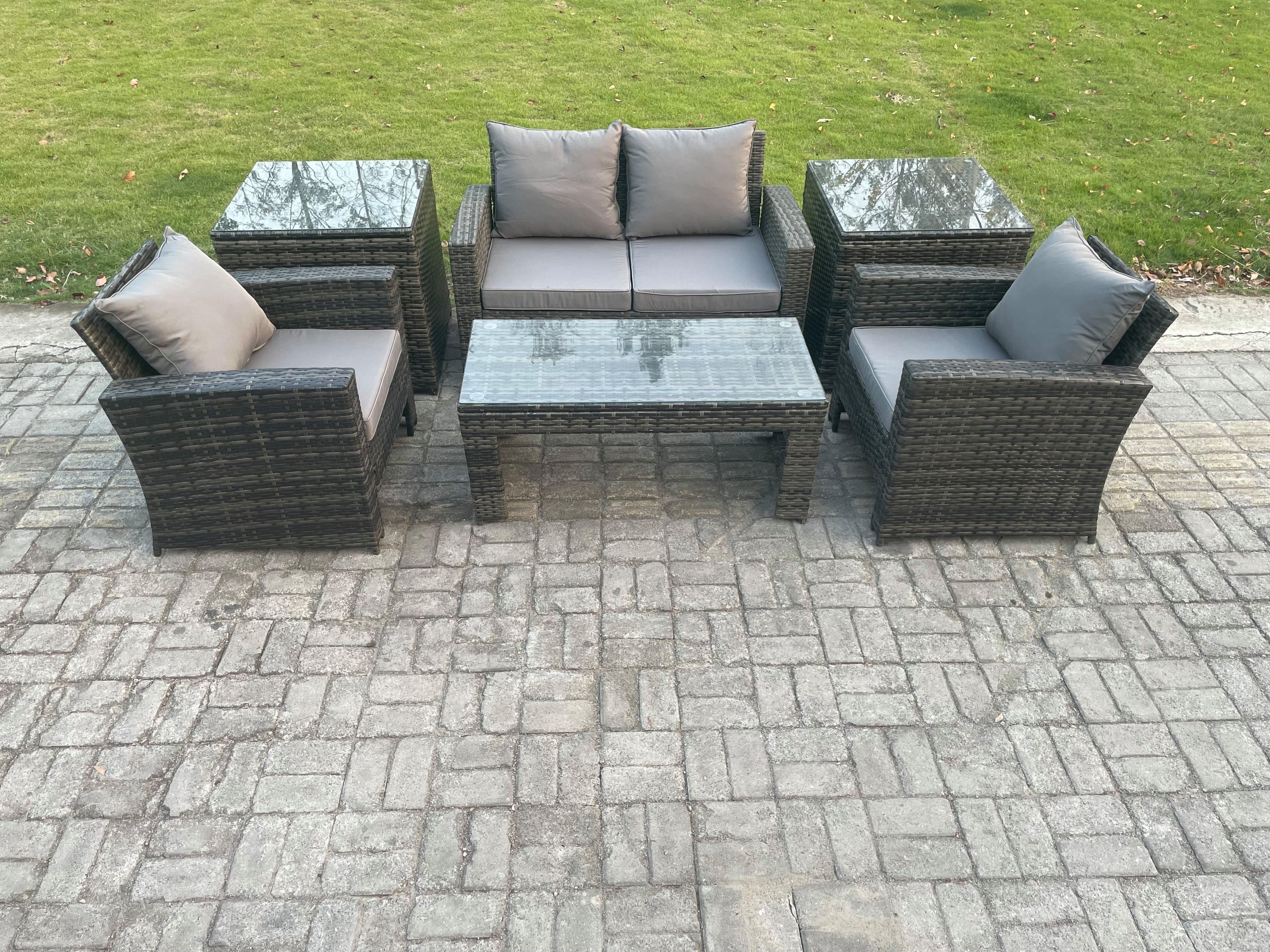 4 Seater Outdoor Rattan Garden Furniture Set Patio Lounge Sofa Set Coffee Table 2 Side Tables