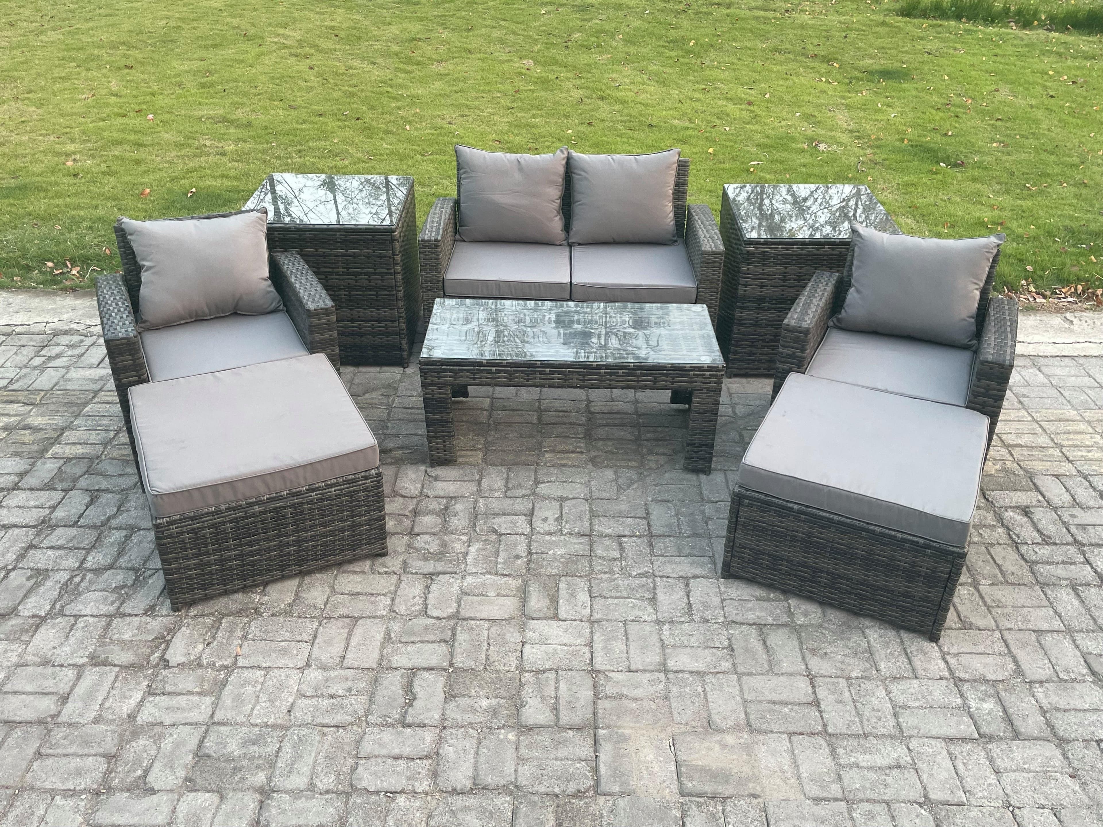 Outdoor Lounge Sofa Set Wicker PE Rattan Garden Furniture Set Rectangular Coffee Table Armchair