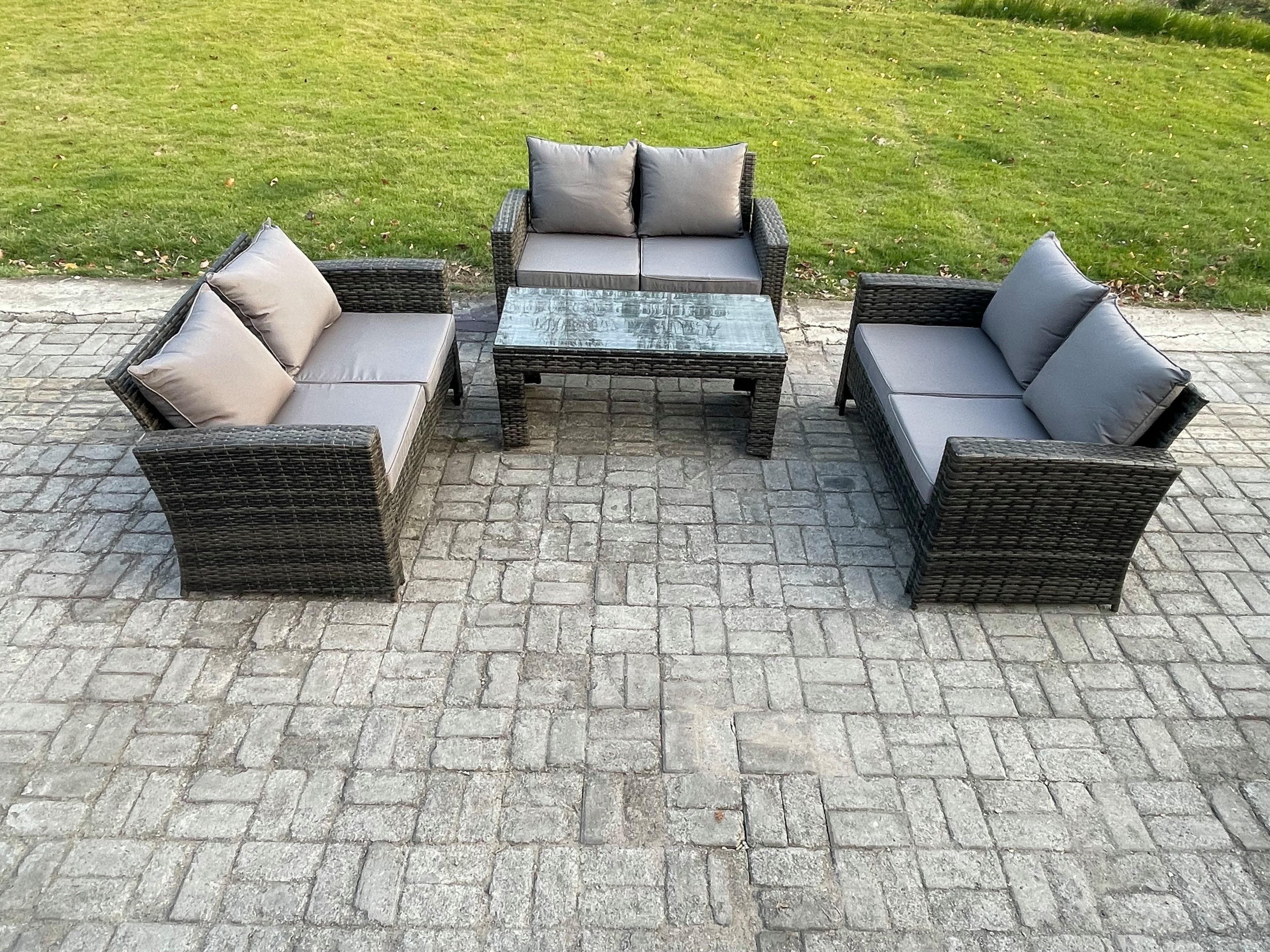 6 Seater Rattan Wicker Garden Furniture Patio Conservatory Sofa Set Coffee Table Double Seater Sofa