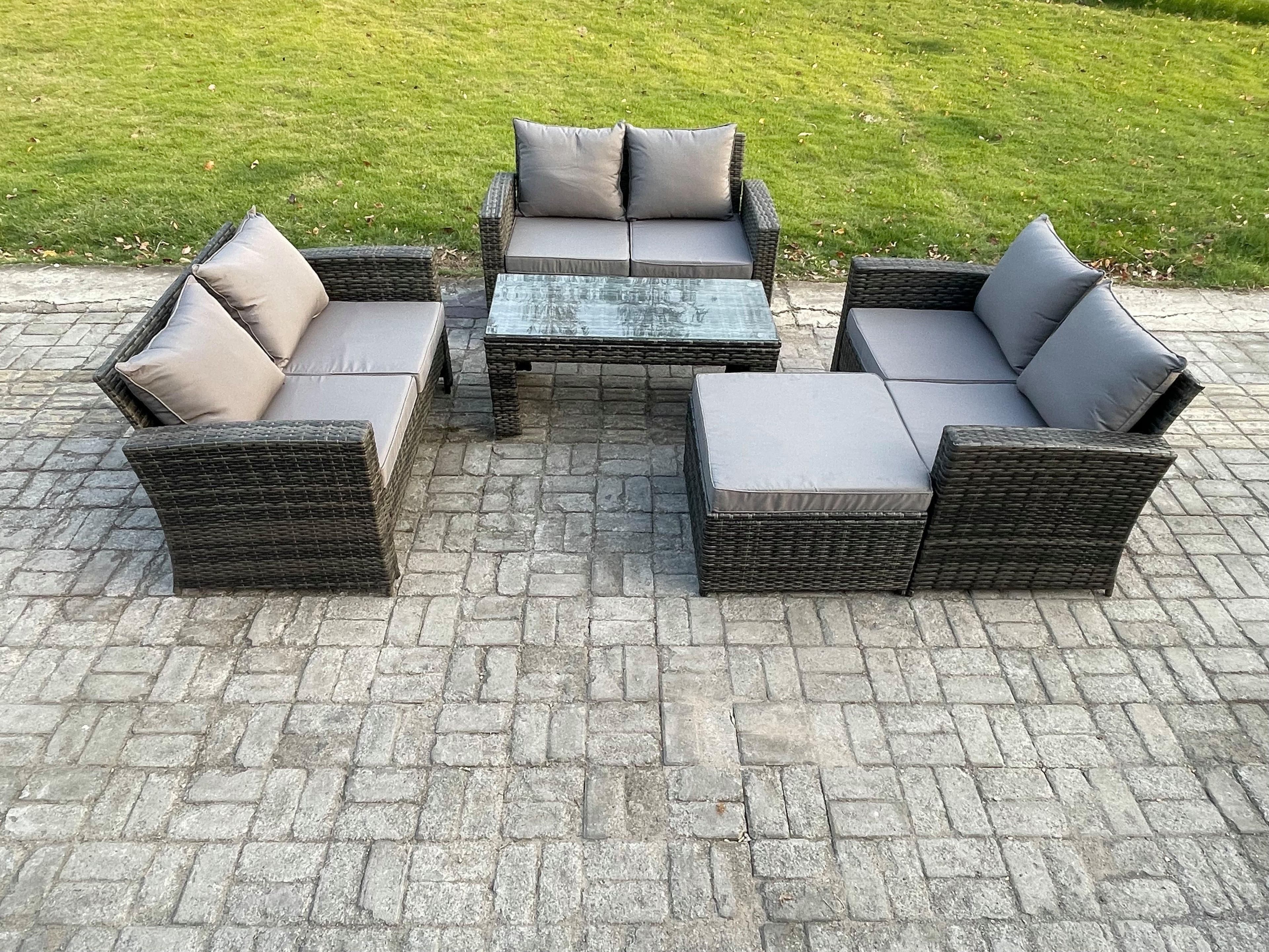 7 Seater Rattan Wicker Garden Furniture Patio Conservatory Sofa Set Coffee Table Double Seater Sofa Big Footstool