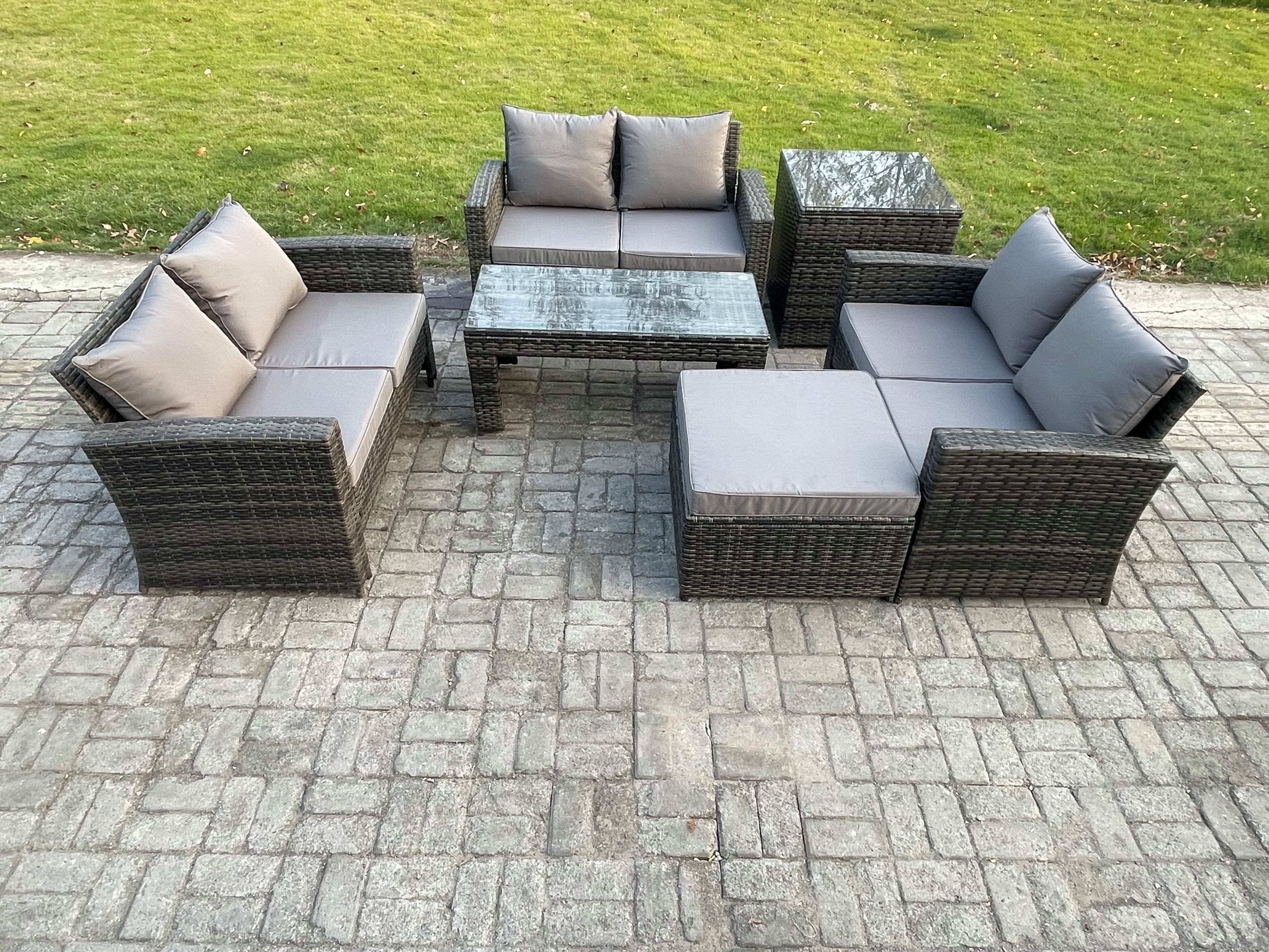 Rattan Wicker Garden Furniture Patio Conservatory Sofa Set Coffee Table Double Seater Sofa Big Footstool Side Table