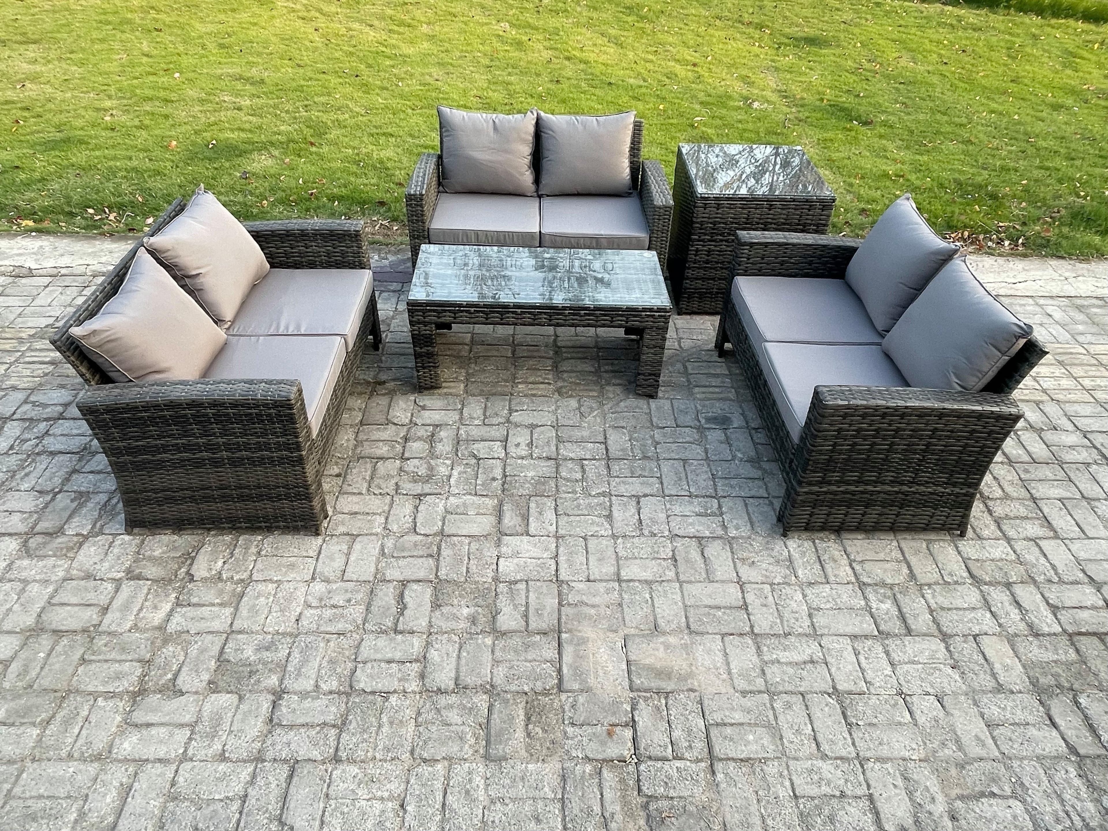 6 Seater Rattan Wicker Garden Furniture Patio Conservatory Sofa Set Coffee Table Double Seater Sofa Side Table