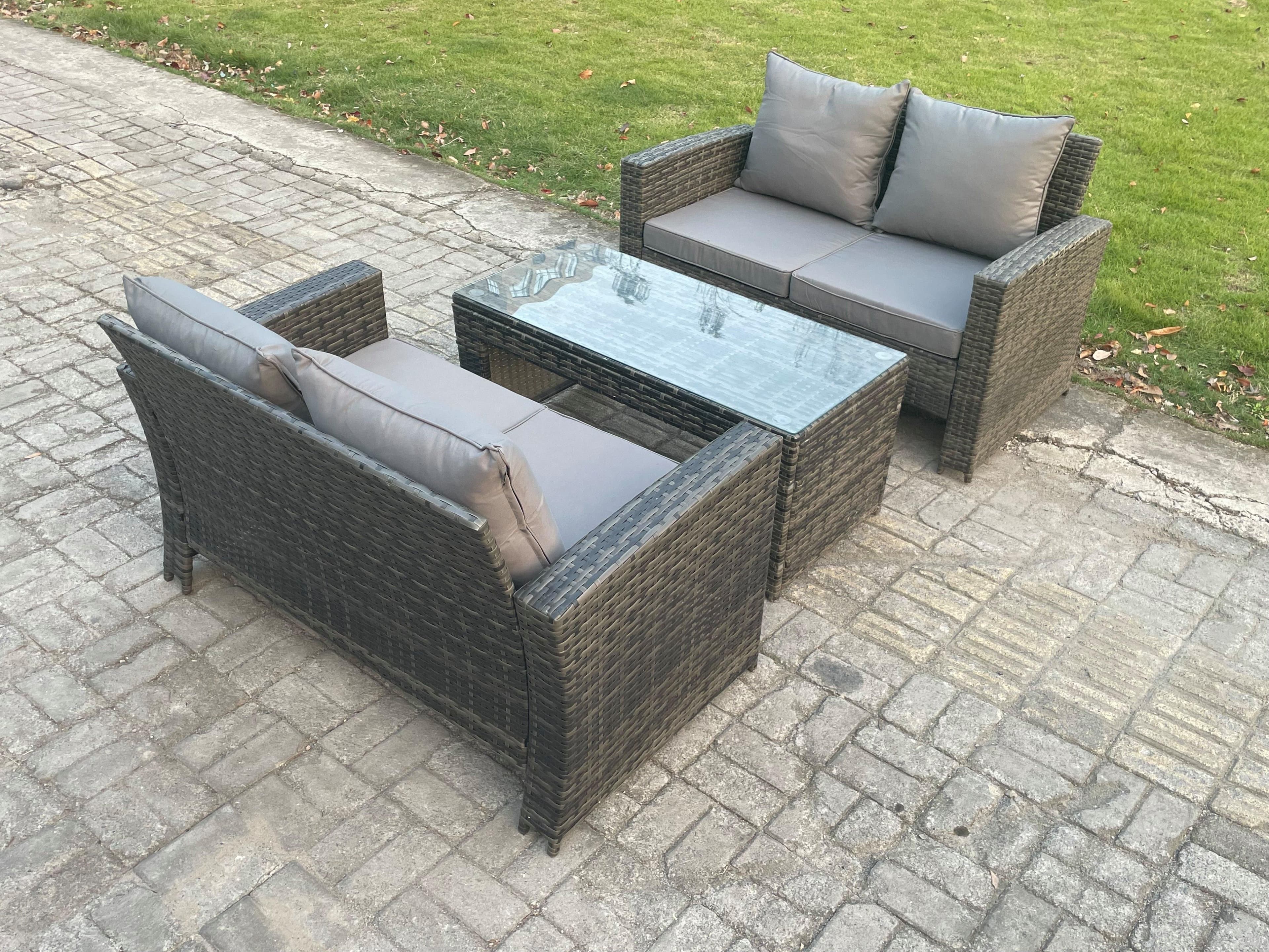 3 Pieces Garden Furniture Sets Poly Rattan Outdoor Patio Furniture PE Wicker Furniture Set Loveseat Table