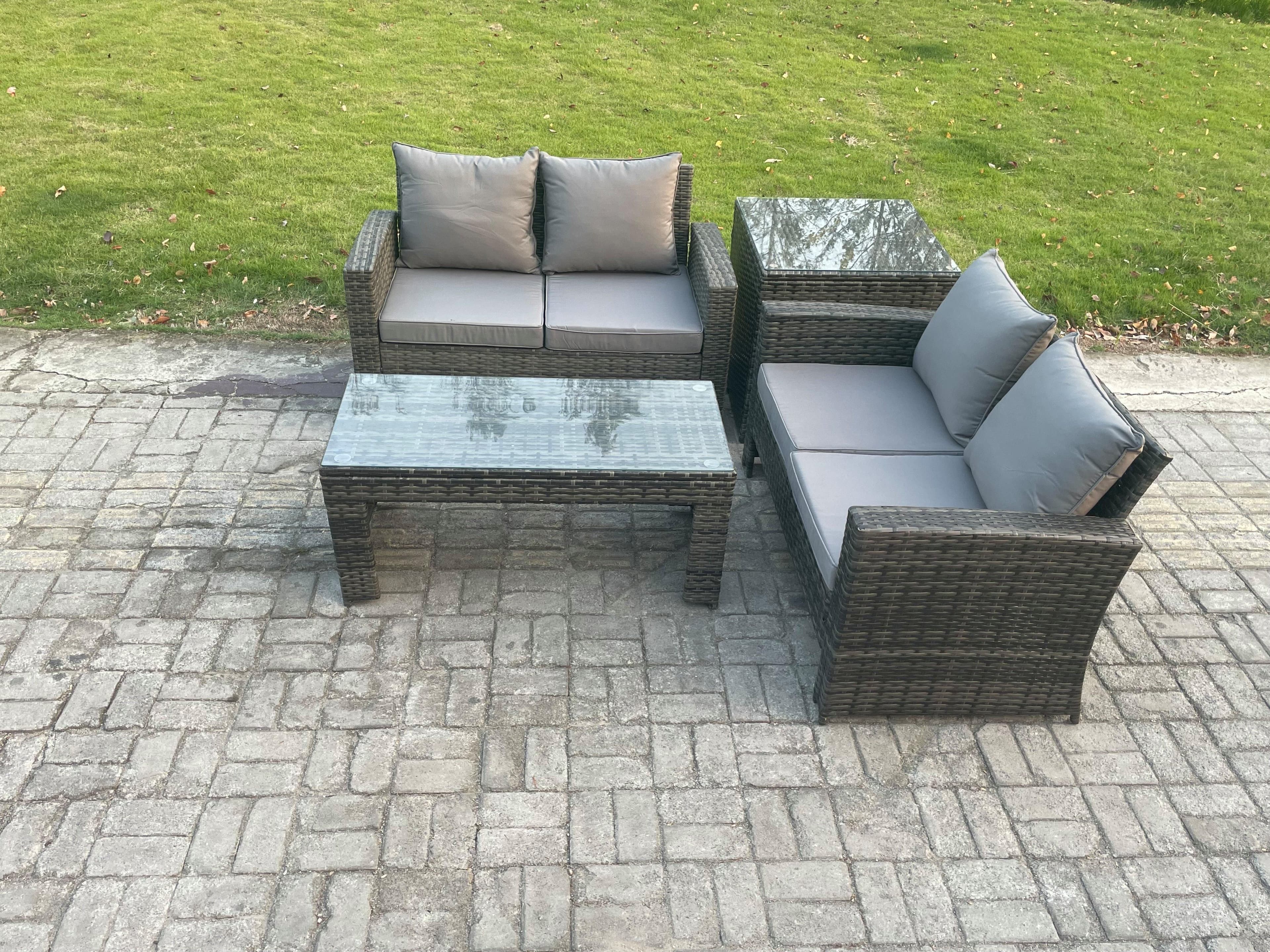 4 Pieces Garden Furniture Sets Poly Rattan Outdoor Patio Furniture PE Wicker Furniture Set Loveseat Table