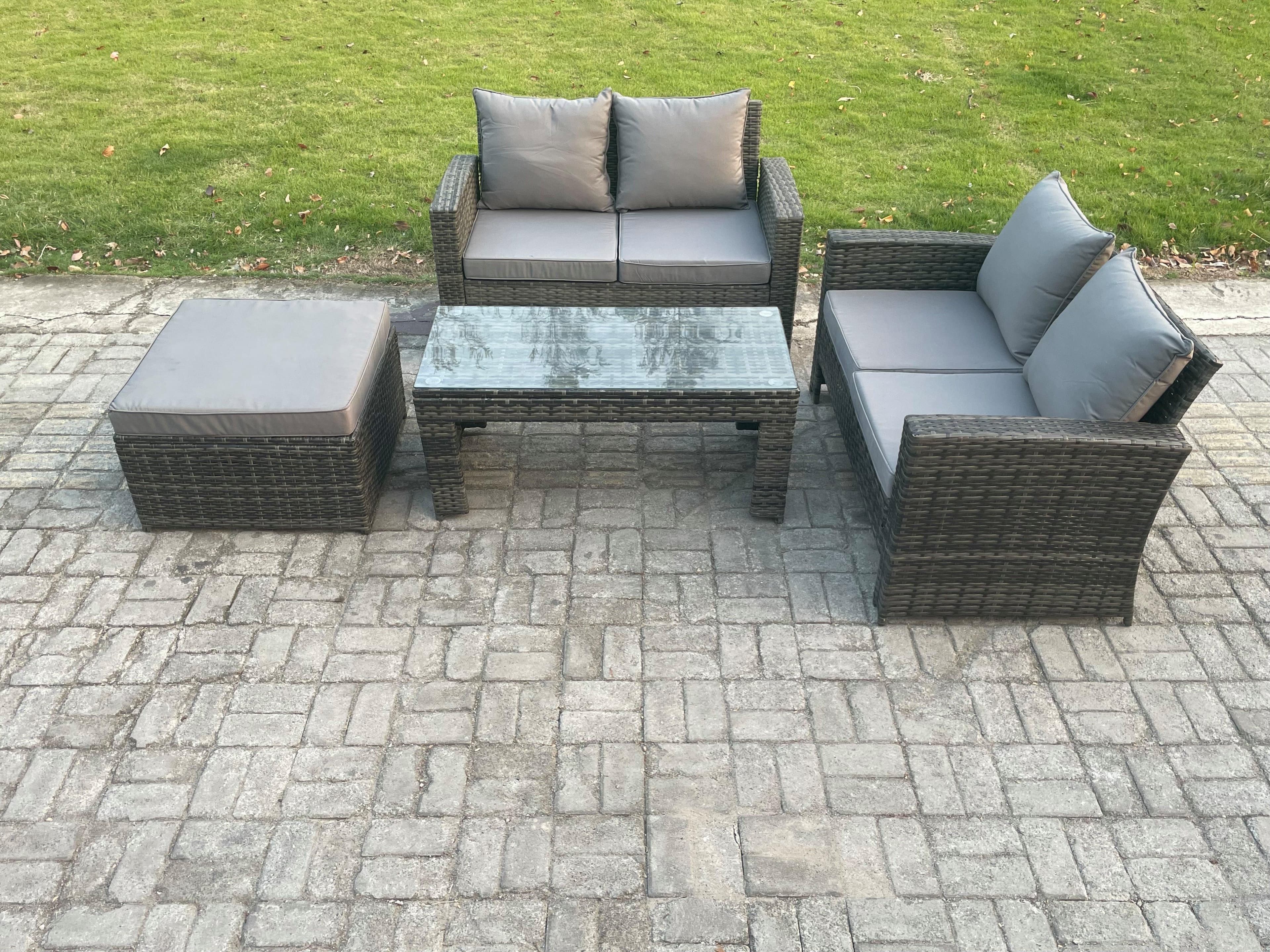 4 Pieces Garden Furniture Sets Poly Rattan Outdoor Patio Furniture PE Wicker Furniture Set Big Footstool Loveseat